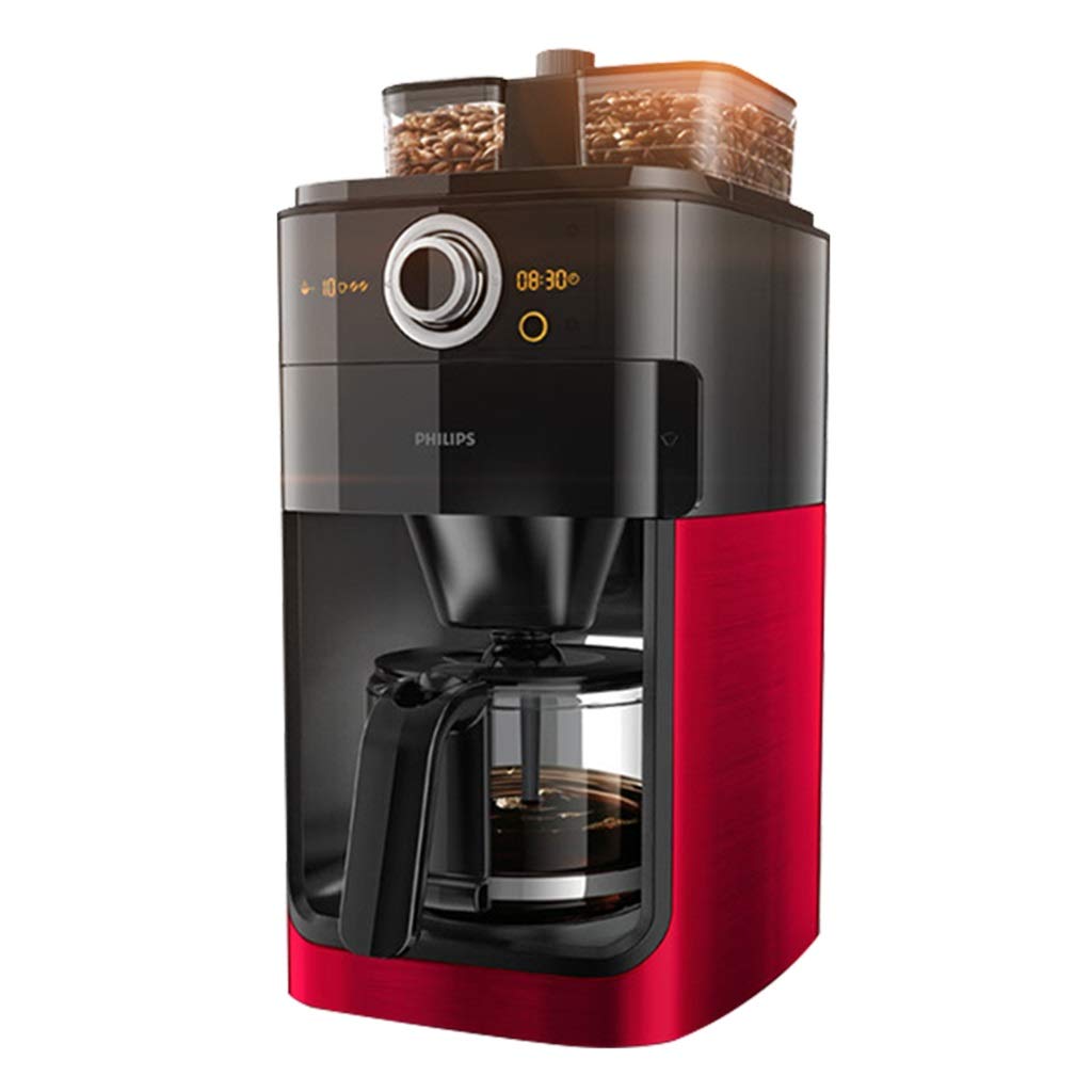 Premium Automatic Drip Coffee Machine with Built-in Grinder - Fresh Ground Coffee for Home & Office (Red, 21.28x44cm) - Perfect for Daily Brewing, Entertaining Guests, and Enhancing Productivity