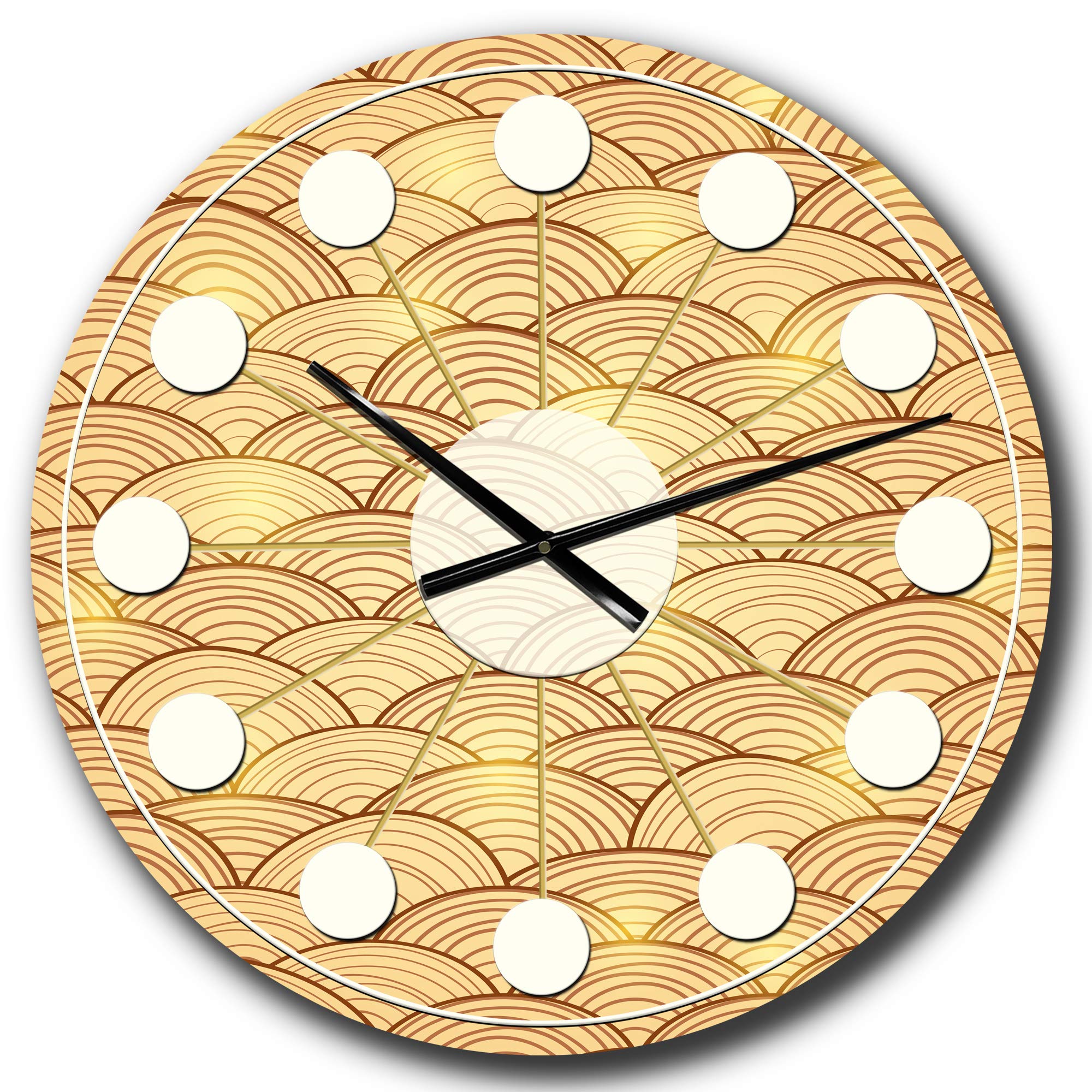 Designart Golden Clouds in The Sky Mid-Century Modern Round Wall Clock - Metal Wall Art Decor for Living Room, Bedroom, Office | Perfect for Home Décor & Gift Giving
