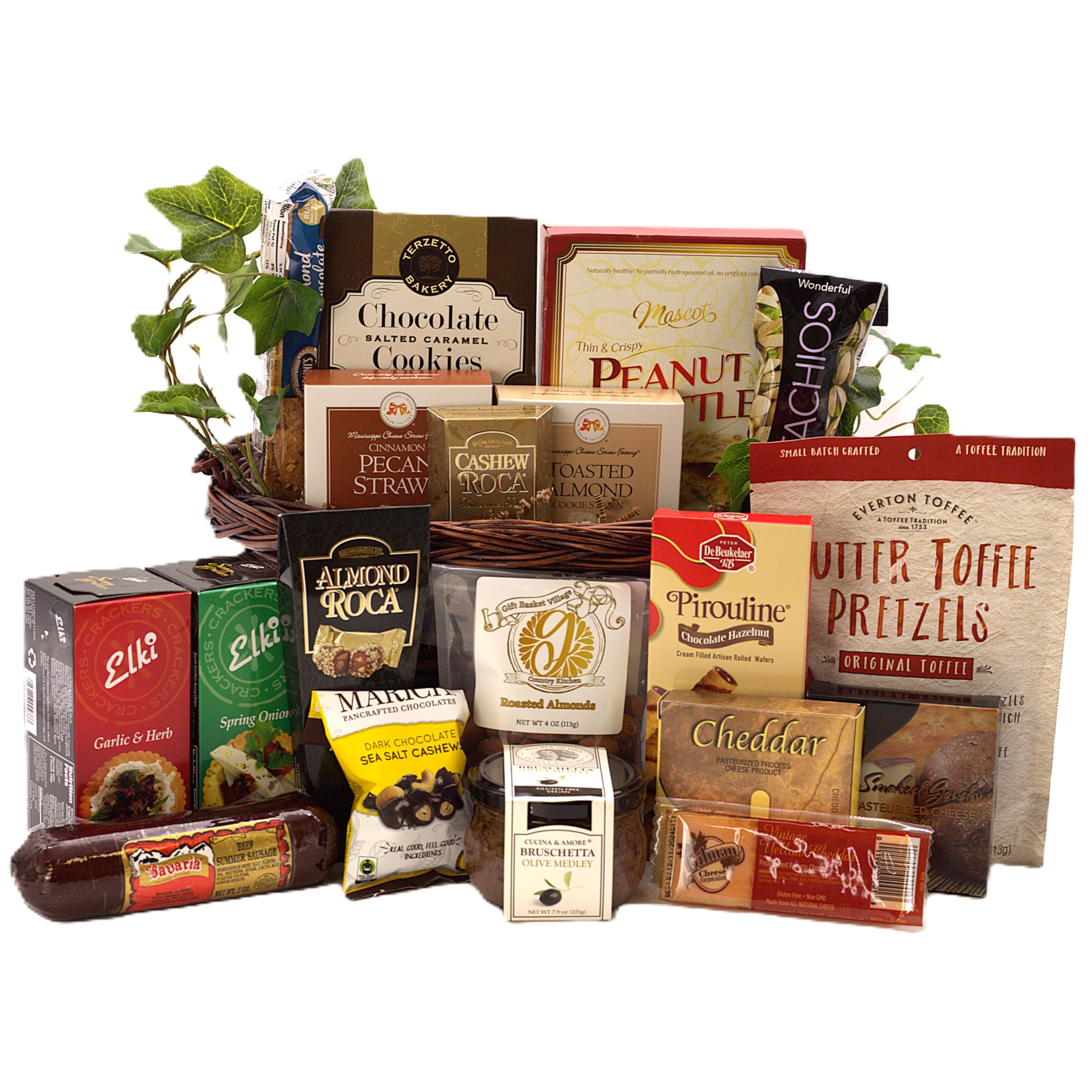 Gift Basket Village: The Grand Gourmet - Premium Assortment of Almond Roca, Artisan Cheeses, Gourmet Sweets & Snacks | Perfect for Corporate Gifts, Holiday Presents & Special Occasions