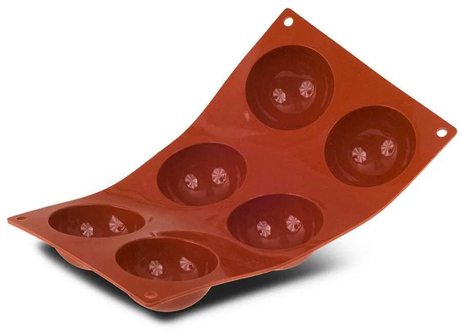 Non-Stick Orange Silicone 6-Piece Half Sphere Baking Mold Set - Perfect for Cupcakes, Chocolate, Candies & Desserts