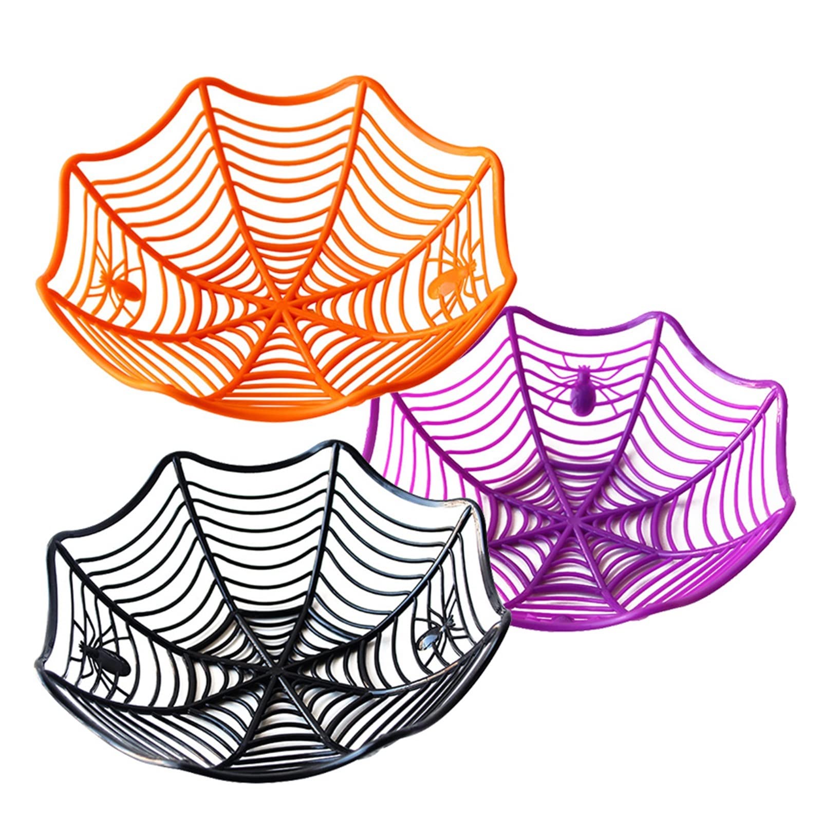 OLUeS 3-Piece Halloween Plastic Spider Web Bowls Set - Horror Spider Pattern Candy & Fruit Storage Baskets for Trick or Treat, Party Snacks, Chocolate Display - Perfect for Halloween Festivals, Home Decor & Spooky Gatherings