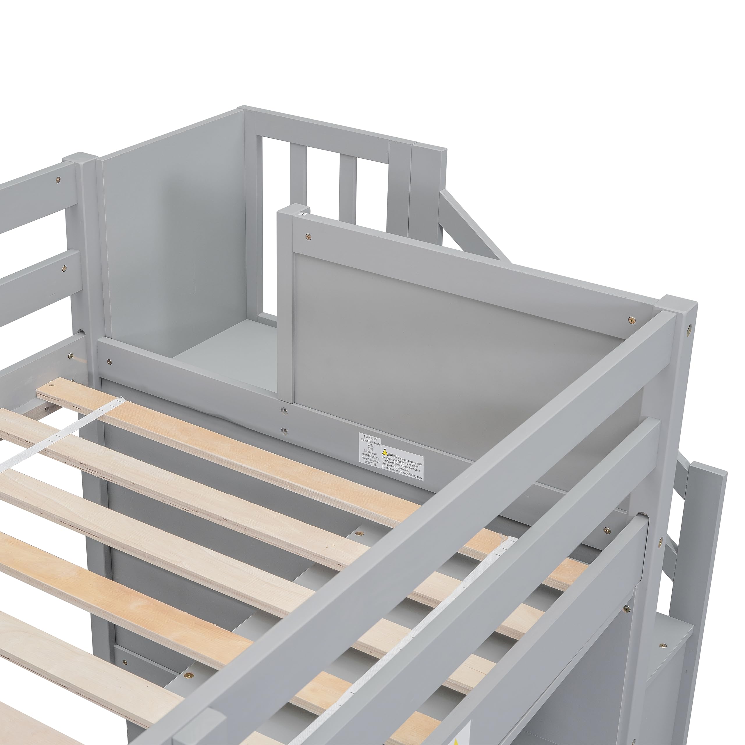 Bellemave Twin Size Low Loft Bed for Kids - Wooden Loft Beds with Storage, Modern Farmhouse Style, No Box Spring Needed - Perfect for Small Bedrooms, Dorm Rooms & Kids' Rooms (Gray)