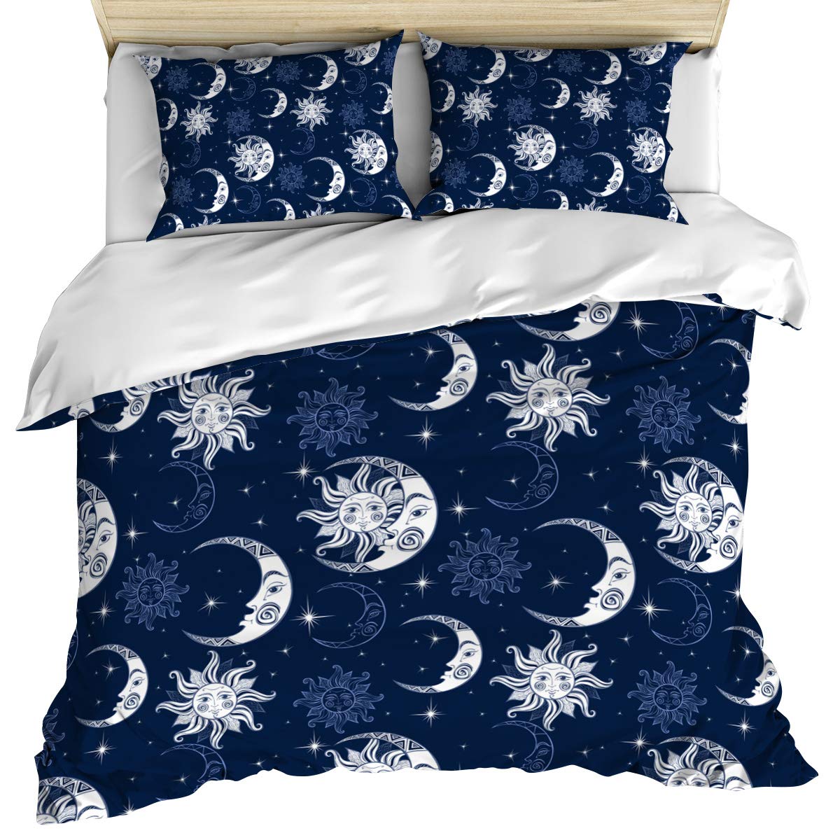 Crystal Emotion 3-Piece Bedding Set (Duvet Cover + Pillow Shams) - Sun Moon California King Size, Ultra Soft Breathable Microfiber, Hippie Mandala Design for All Seasons | Perfect for Bohemian Bedrooms, Guest Rooms & Meditation Spaces