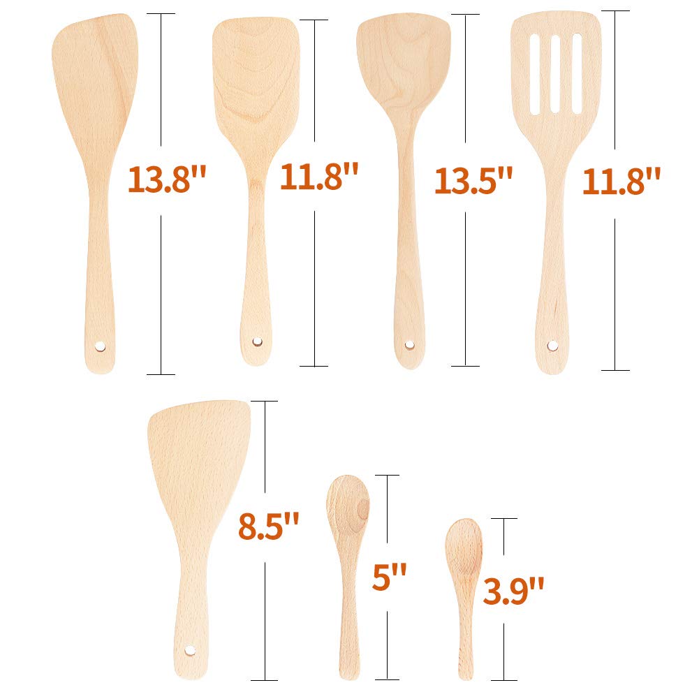 Premium 7-Piece Wooden Cookware Set - Non-Stick Heat-Resistant Spatula & Wooden Spoons for Cooking (7 Sizes) - Ideal for Pancakes, Fish, Eggs & Everyday Kitchen Use