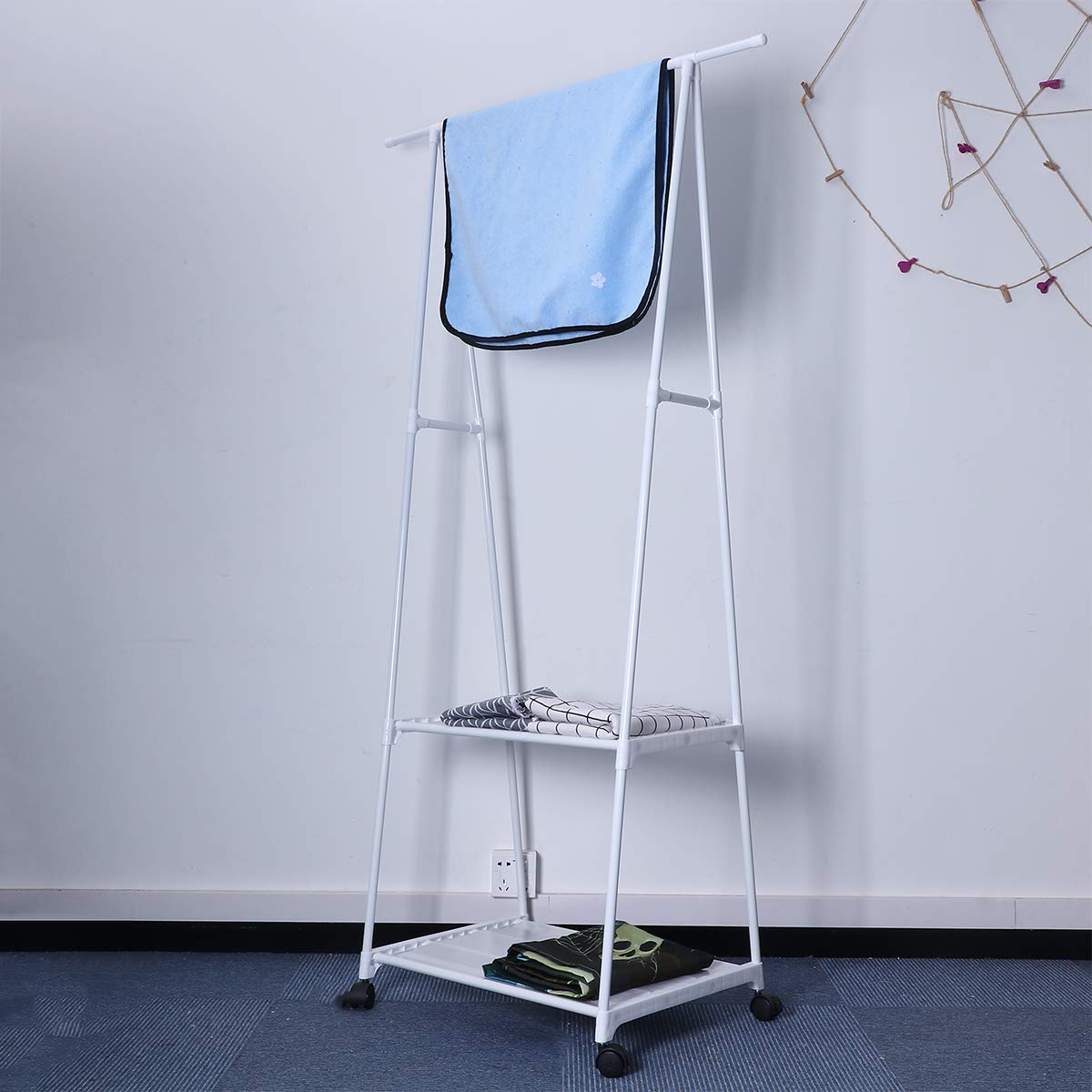 VICASKY 1PC White Clothes Drying Rack with Pulley - Space Saving Laundry Hanger Stand for Indoor & Outdoor Garment Storage - Perfect for Apartments, Dorms, and Small Spaces