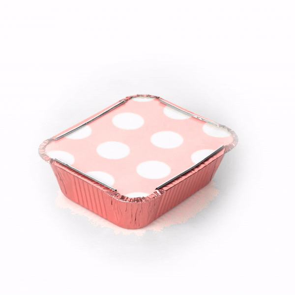12 oz Pink Aluminum Take Out Containers with Polka Dot Paper Lids - 50 Pack (5.75