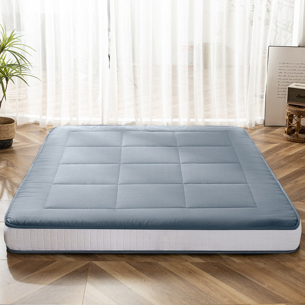 MAXYOYO Padded Comfortable Floor Mattress - Blue Gray | Extra Thick Foldable Guest Bed | Perfect for Camping, Sleepovers & Small Space Living