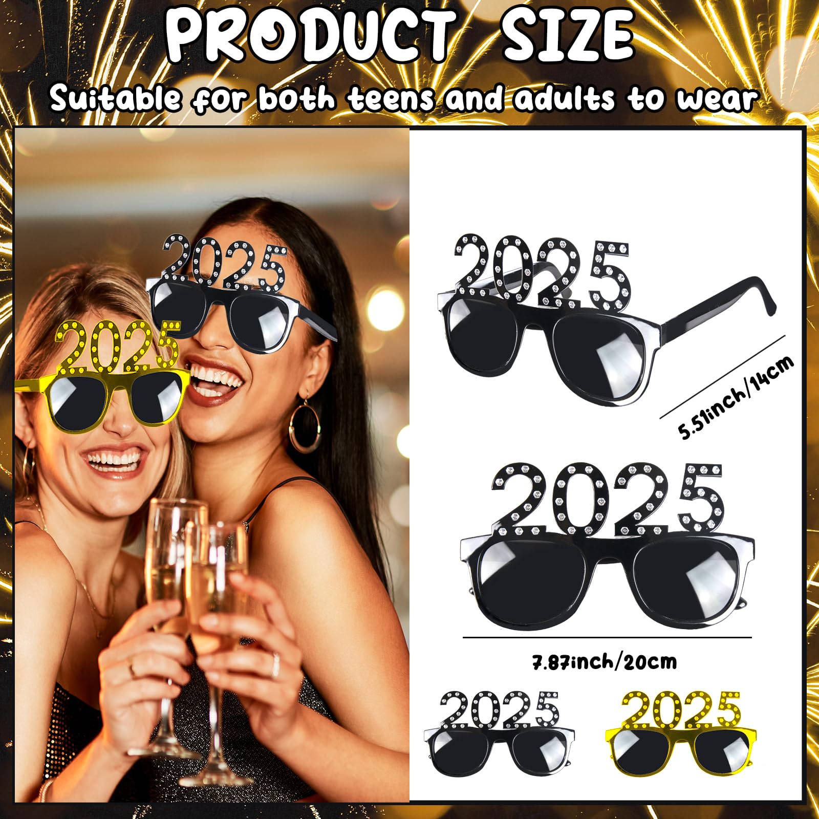 2025 New Year Glasses - 4 Pairs Sparkling Happy New Year Eyeglasses with 2025 Design for NYE Party, Christmas Costume & Photo Props - Perfect for Winter Holiday Celebrations & Festive Gifts