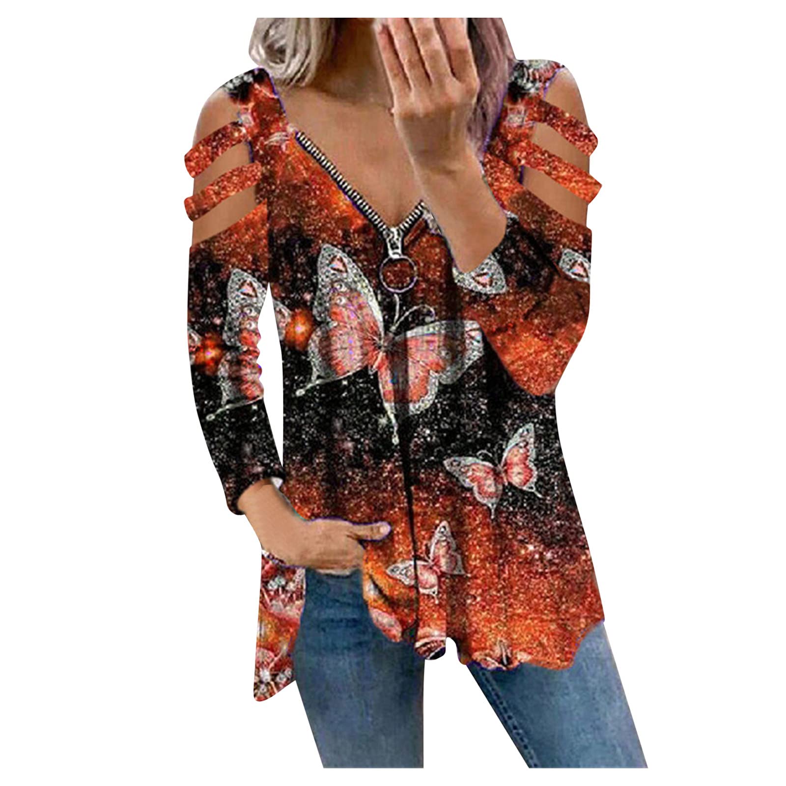 Kwotuo Women's Printed Off-Shoulder Long Sleeve T-Shirt - Summer Casual Loose Fit Blouse for Beach, Party & Everyday Wear