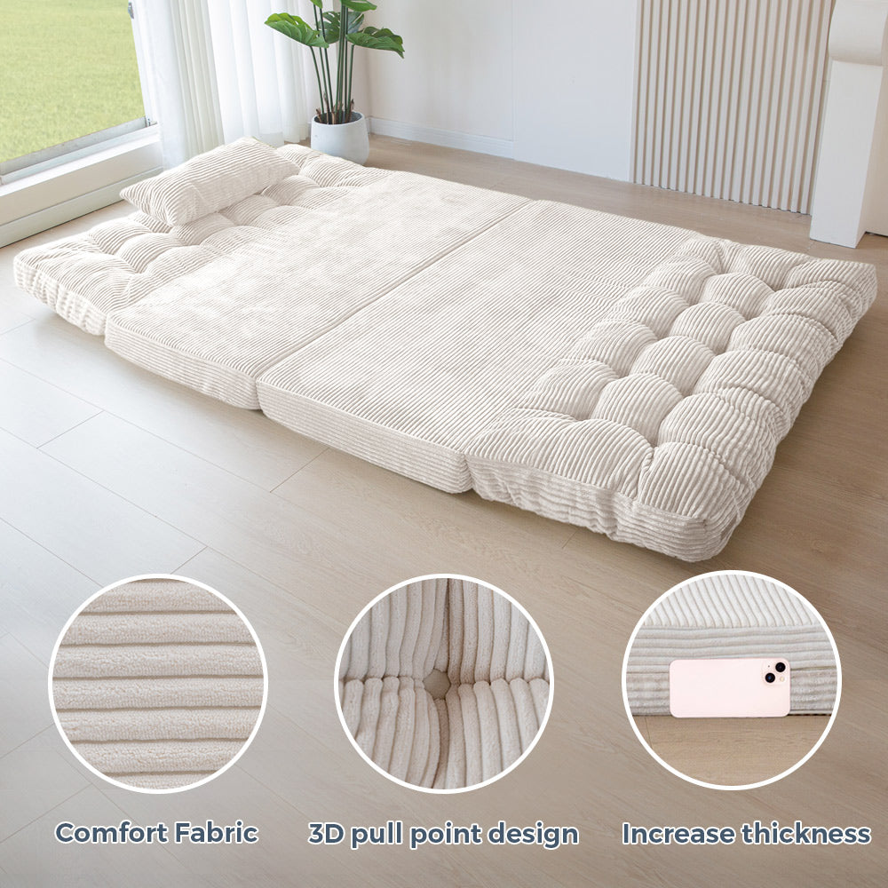 MAXYOYO Tufted Bean Bag Sofa Bed - Foldable Floor Couch with Pillows, Beige | Comfortable Lounge Chair for Living Room, Bedroom & Dorm | Perfect for Relaxing, Reading & Napping