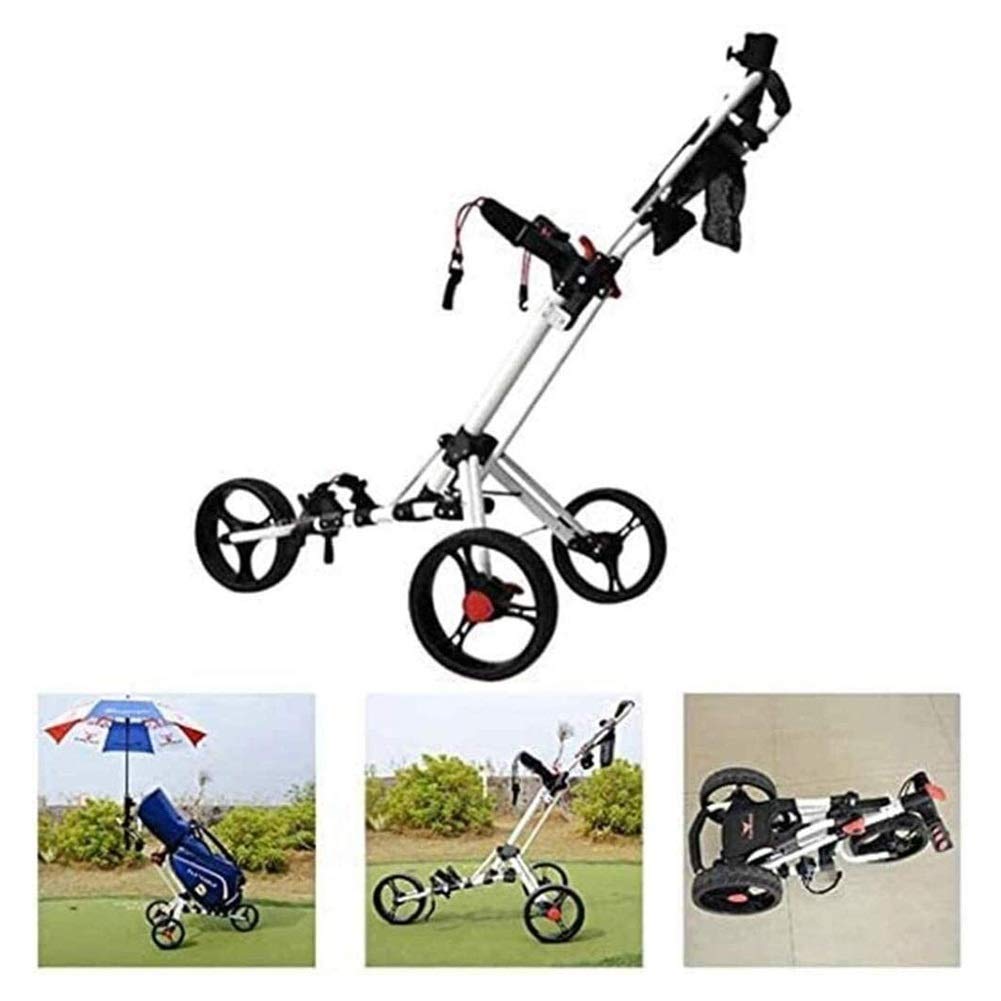 Foldable 3-Wheel Golf Push Cart with Umbrella Stand, Scorecard Holder & Drink Holder - Lightweight Aluminum Golf Trolley for Men & Women | Perfect for Golf Courses, Driving Range & Outdoor Sports