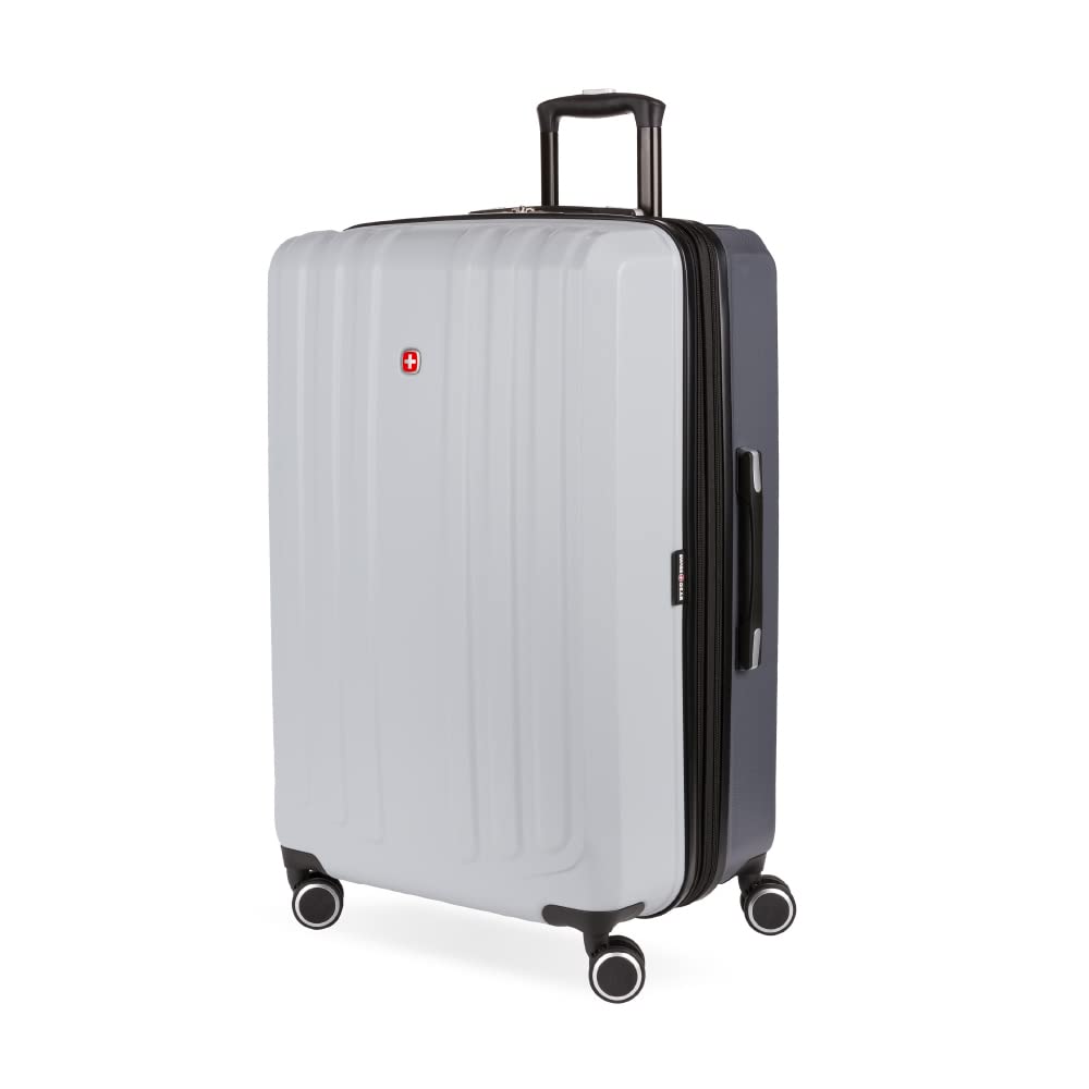 SwissGear Duet Hardside Expandable Spinner Luggage 28-Inch Light Grey - Durable Checked Suitcase for Travel with 360° Wheels | Perfect for International Flights, Family Vacations & Business Trips