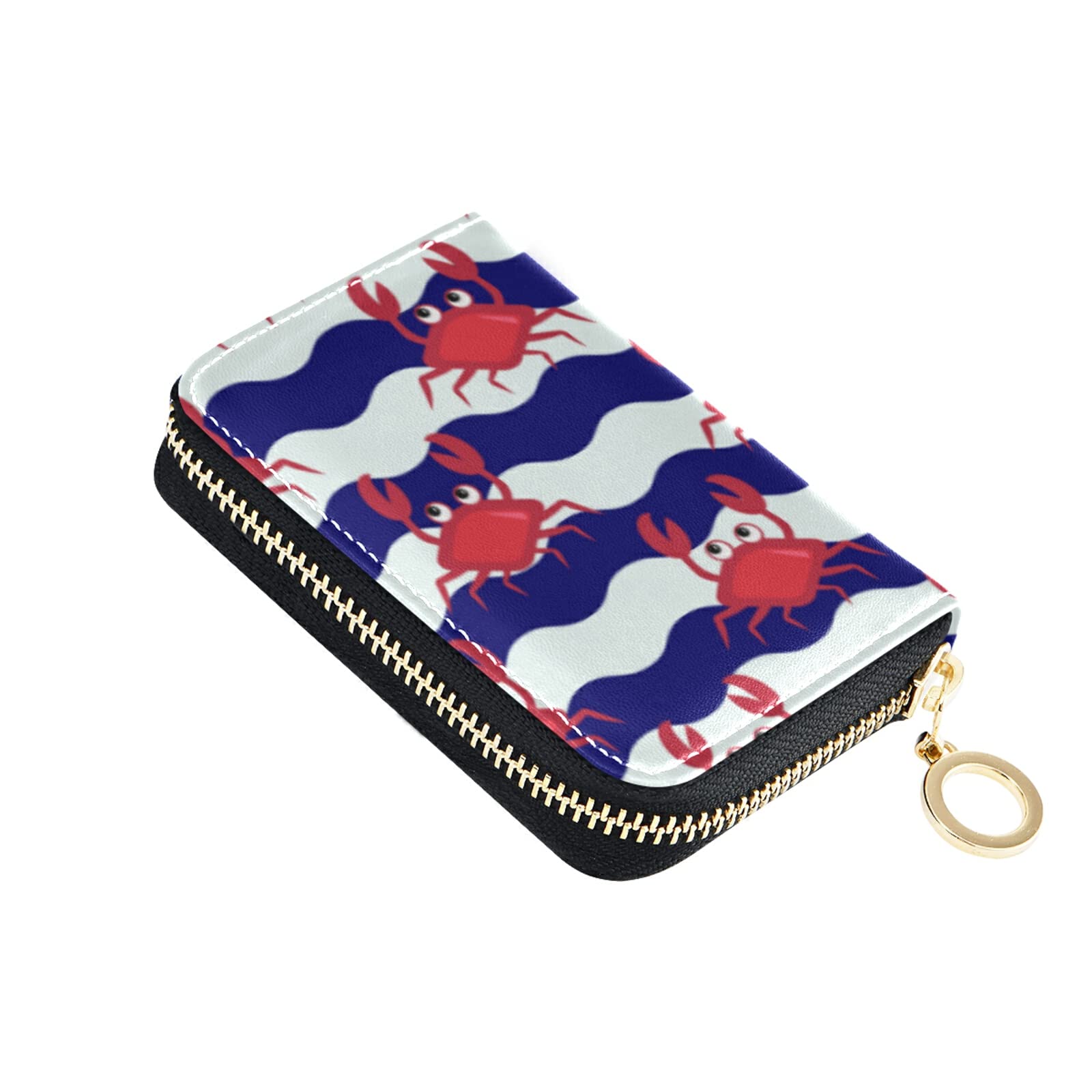 Stylish RFID Blocking Credit Card Wallet for Women - Cute Crab & Striped Design, Microfiber Leather Zipper Card Holder | Perfect for Travel, Shopping & Everyday Use