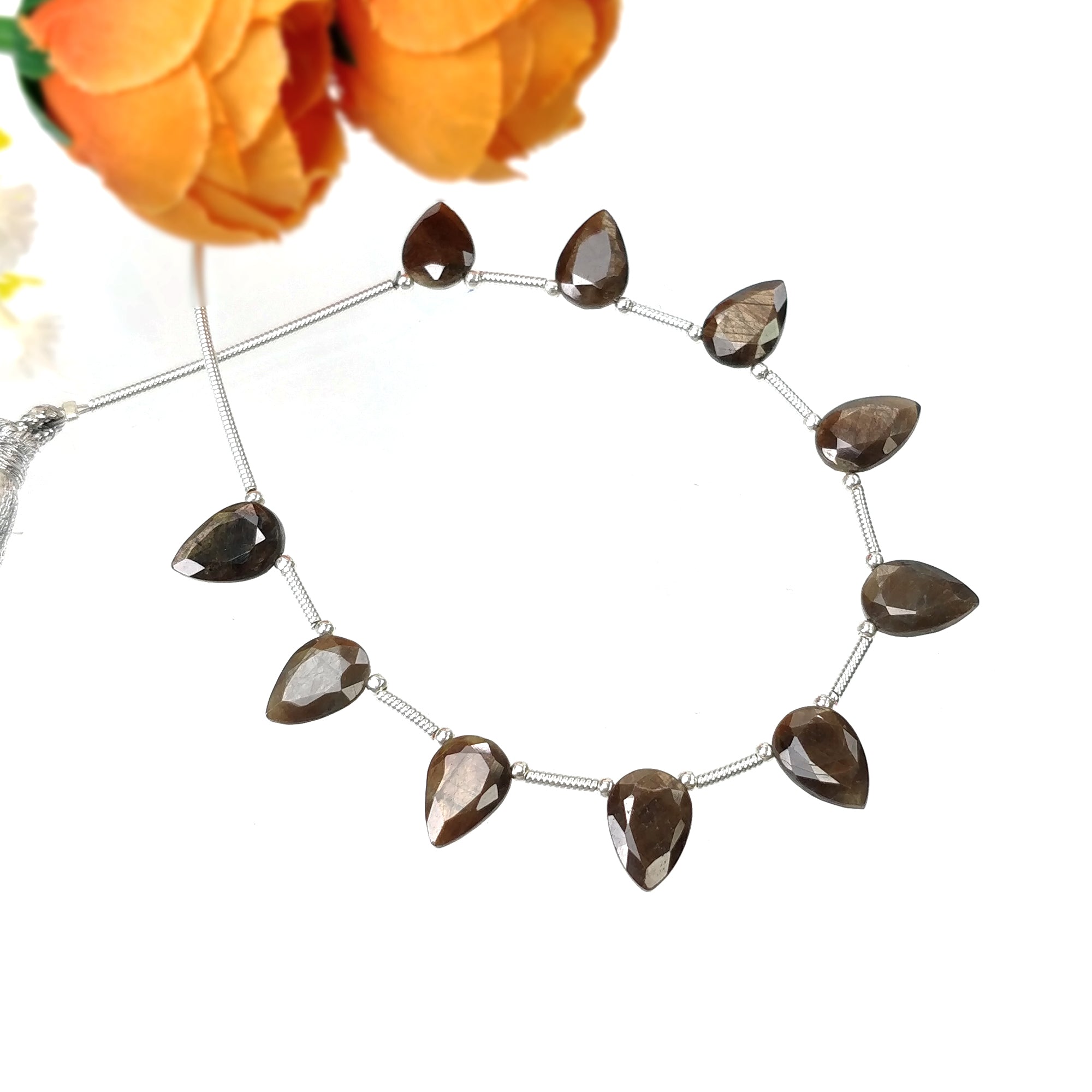 Natural Unheated Golden Brown Chocolate Sapphire Gemstone Loose Beads - 27.40cts Pear Shape Faceted Beads 10x7mm for Jewelry Making, DIY Crafts & Beading Projects