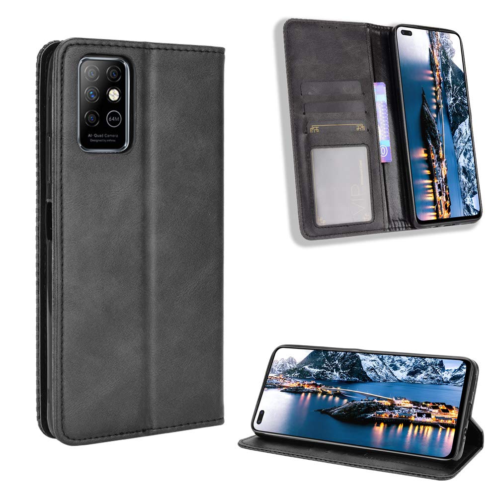 Premium PU Leather Flip Case Cover for Infinix Note 8 / X692 - Slim Protective Phone Case with Card Slots & Kickstand (Black) - Perfect for Work, Travel, and Everyday Use
