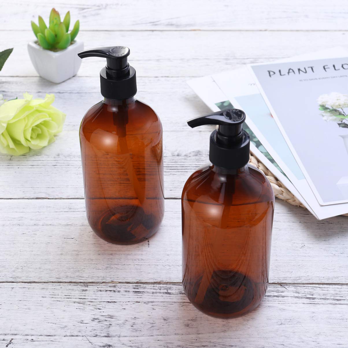 2PCS 500ml Amber Glass Bottles with Pump - Refillable Shampoo, Lotion & Hand Soap Dispenser for Bathroom, Kitchen & Salon Use
