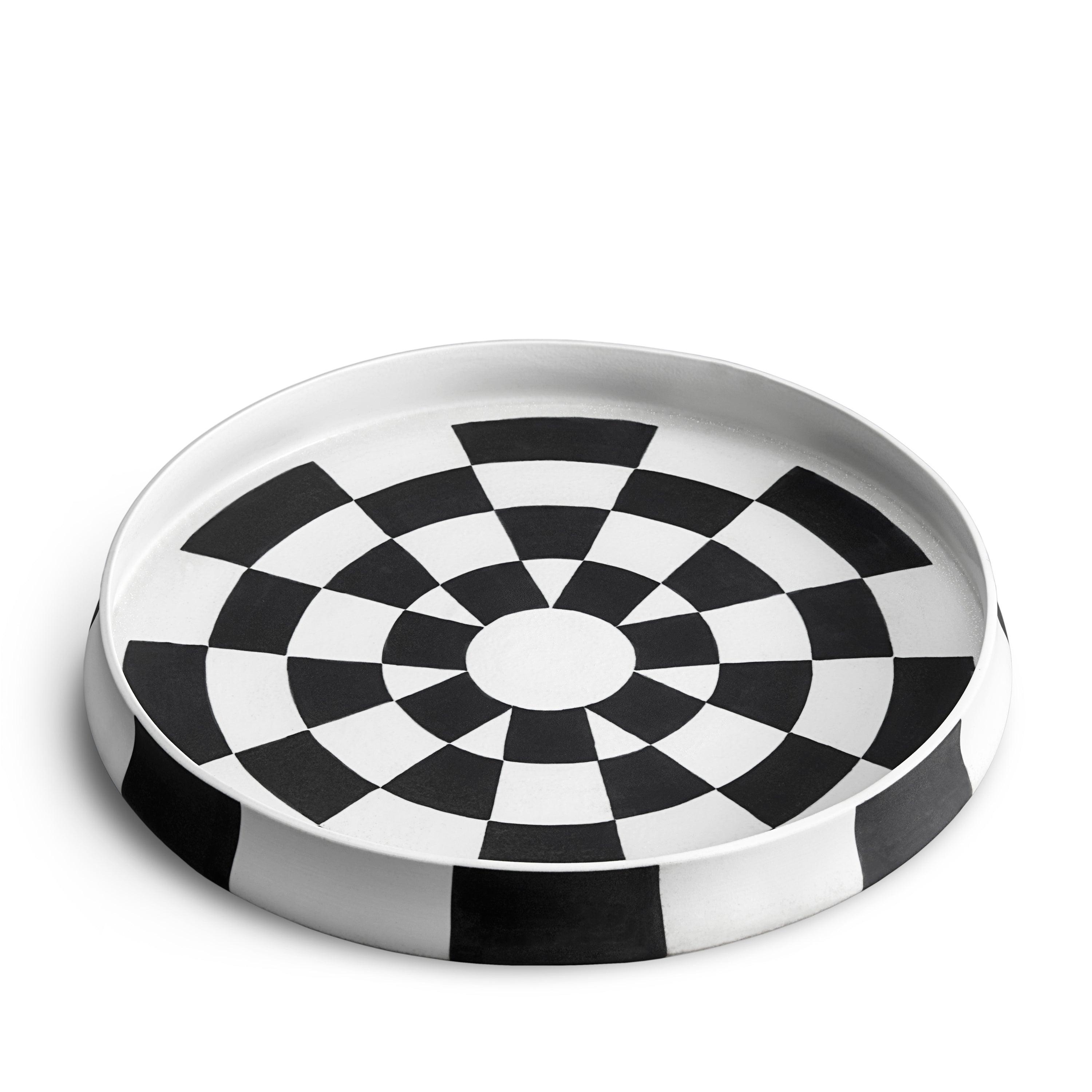 Damier Round Platter - Elegant Serving Tray for Cheese, Appetizers & Desserts | Perfect for Dinner Parties, Weddings & Home Decor