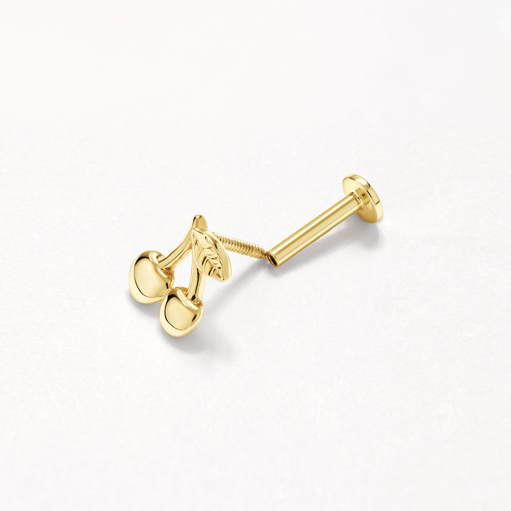10k Gold Cherry Helix Single Stud Earrings - Perfect for Everyday Wear & Special Occasions