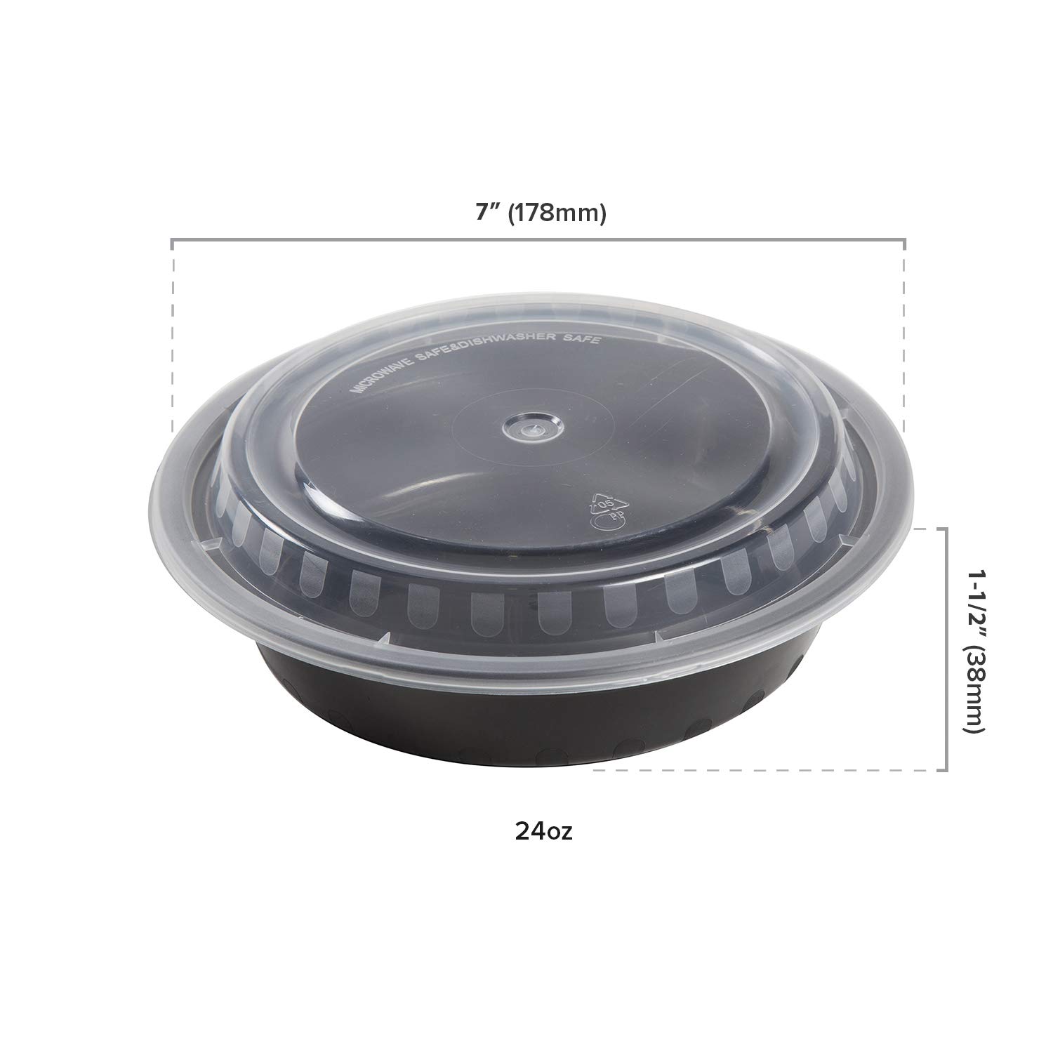 AmerCare 7 Inch Round Black Plastic Food Storage Containers with Lids, 24oz (Pack of 150) - Microwave & Freezer Safe, BPA-Free - Perfect for Meal Prep, Leftovers, and Bulk Food Storage