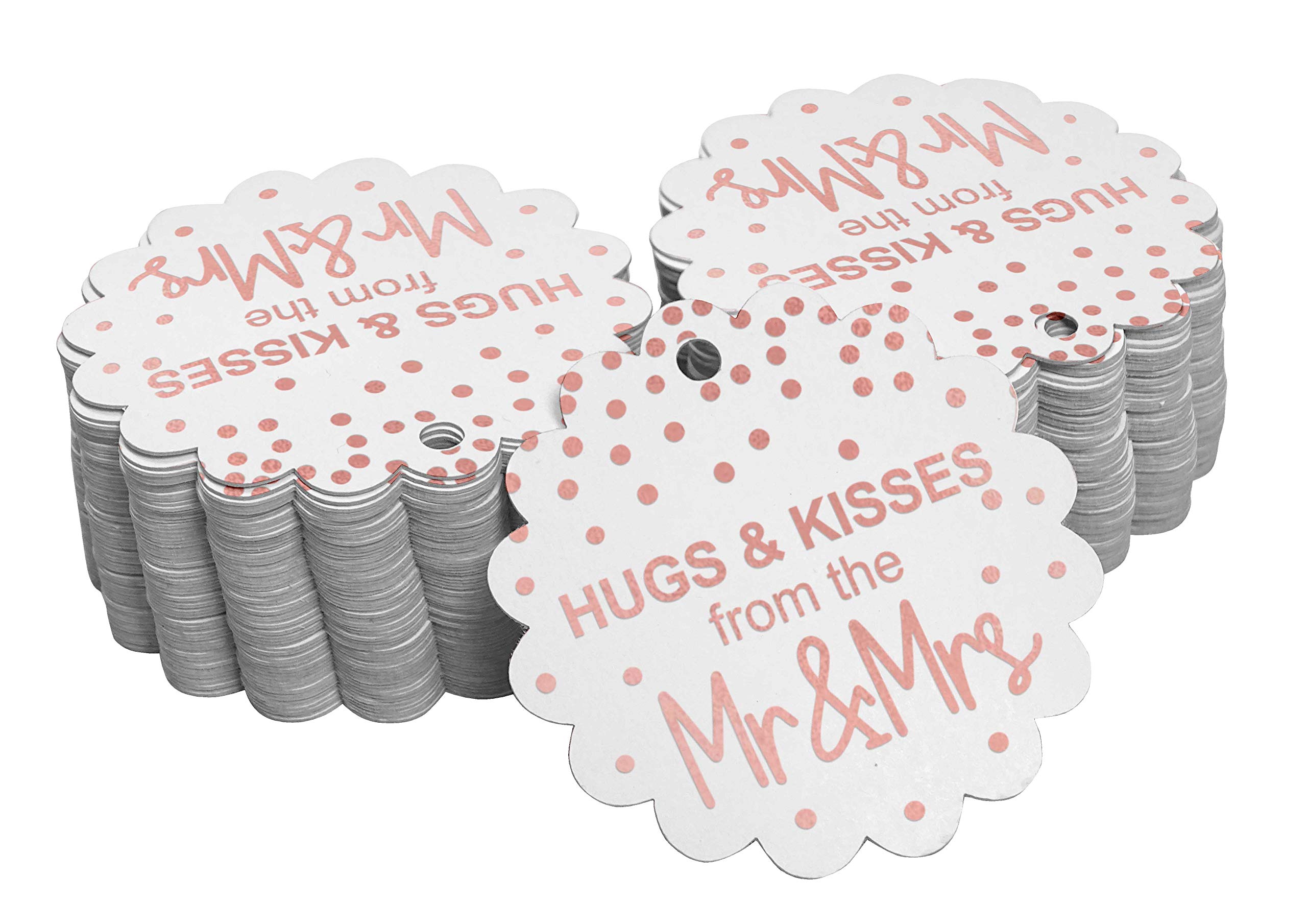 100pcs Real Rose Gold Foil Wedding Favor Tags - Elegant Hugs & Kisses Hanging Paper Tags for Bridal Shower, Anniversary & Romantic Gift Decorations