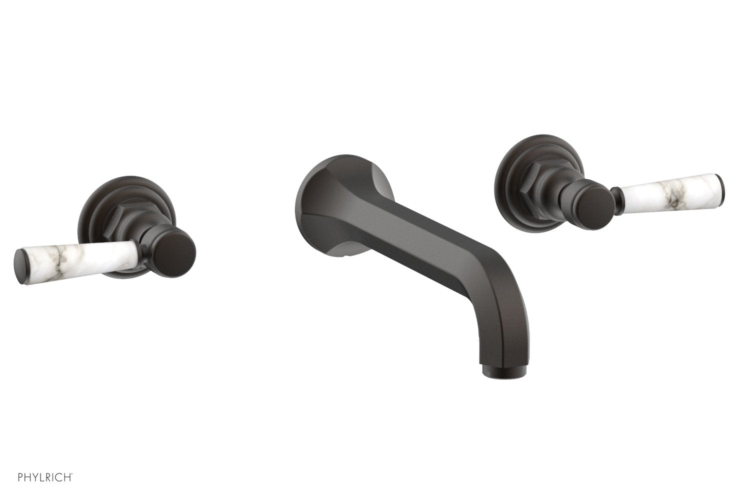HEX TRADITIONAL Wall Mount Tub Faucet Set with White Marble Lever Handles - 500 58 - Perfect for Bathroom Renovation & Luxury Spa Experience