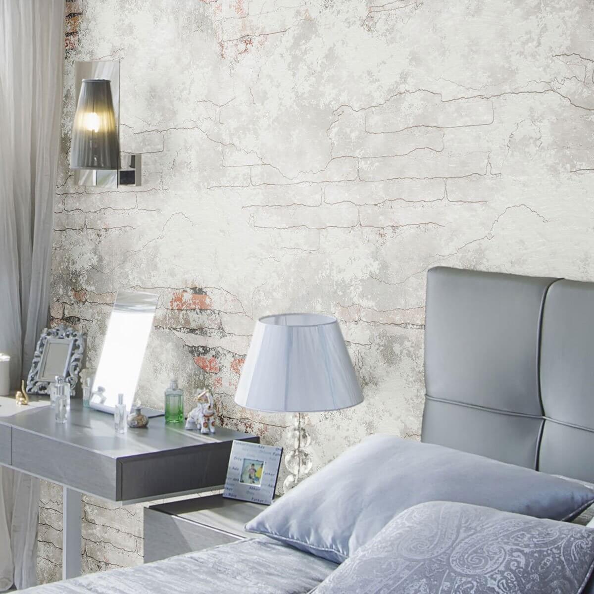 White and Orange Brick Texture Peel and Stick Removable Wallpaper - Self-Adhesive Decorative Wall Covering for Home, Office, and Bedroom Decor - Easy to Install and Remove