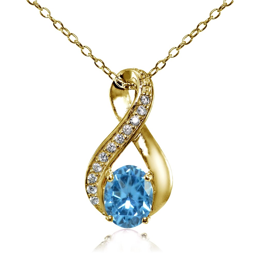 Yellow Gold Plated Sterling Silver Infinity Necklace with Simulated Gemstone & CZ Accents - Elegant Oval Pendant for Women, Perfect for Valentine's Day Gifts, Anniversary & Special Occasions