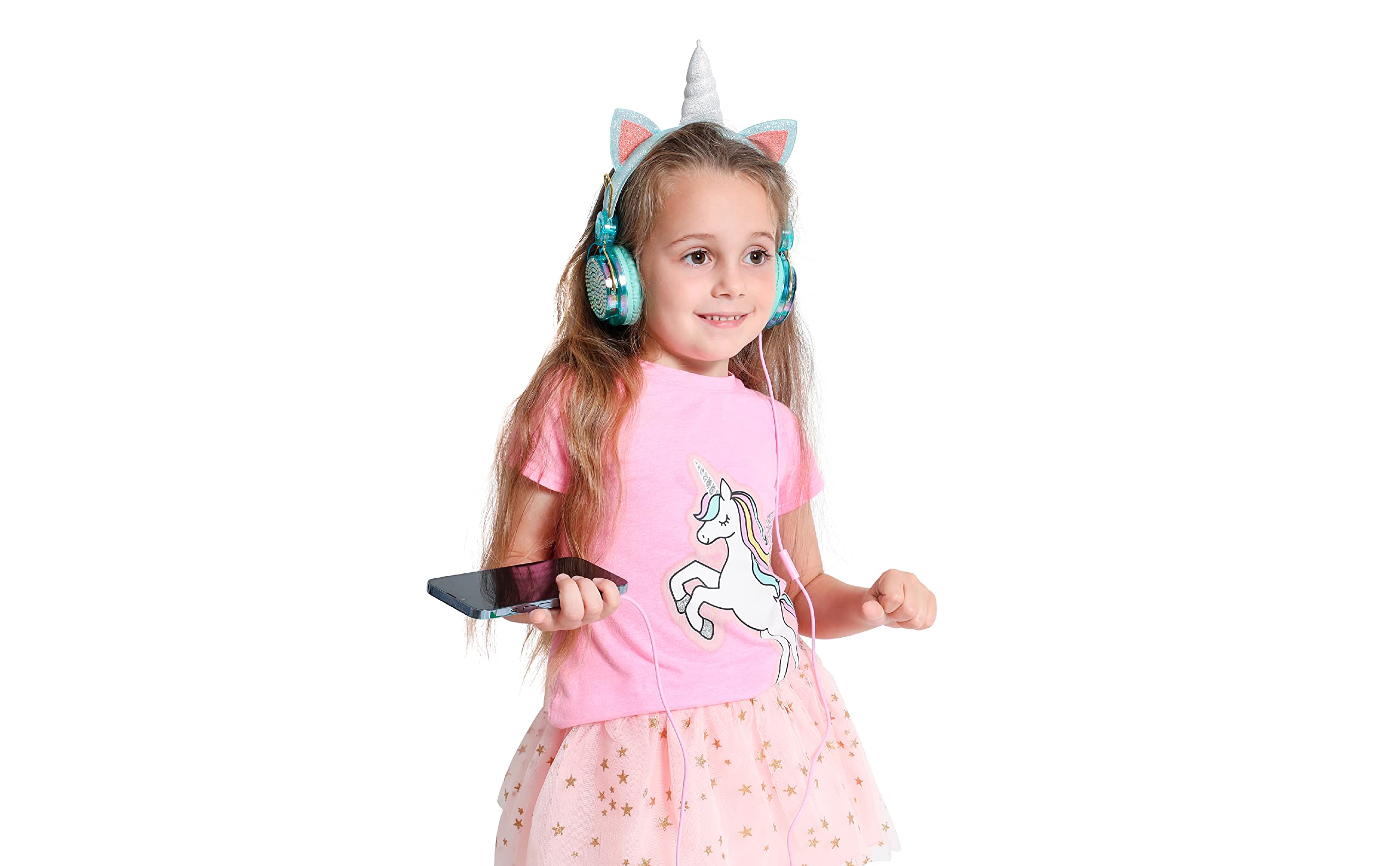 KOSMIKO Unicorn Headphones for Kids - Wired Over-Ear Headphones with Microphone & 3.5mm Jack - Cute Glittery Unicorn Design for Girls - Perfect for School, Home, Birthday Gifts & Online Learning