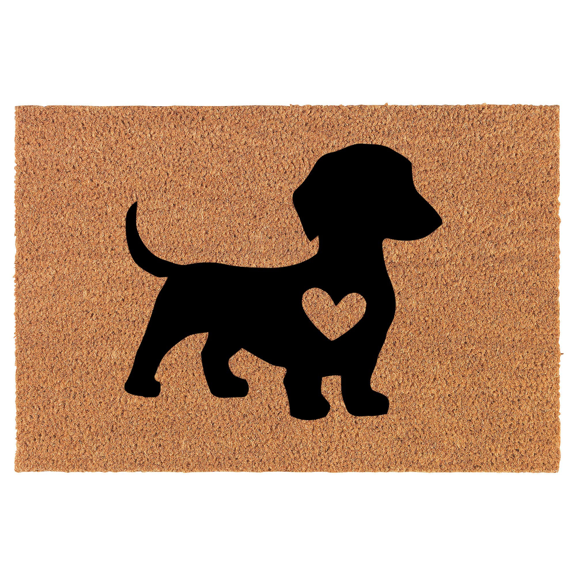 Premium Coir Doormat for Front Door - Natural Coconut Fiber Welcome Mat - Cute Dachshund with Heart Design - Perfect Housewarming & New Home Gift (24