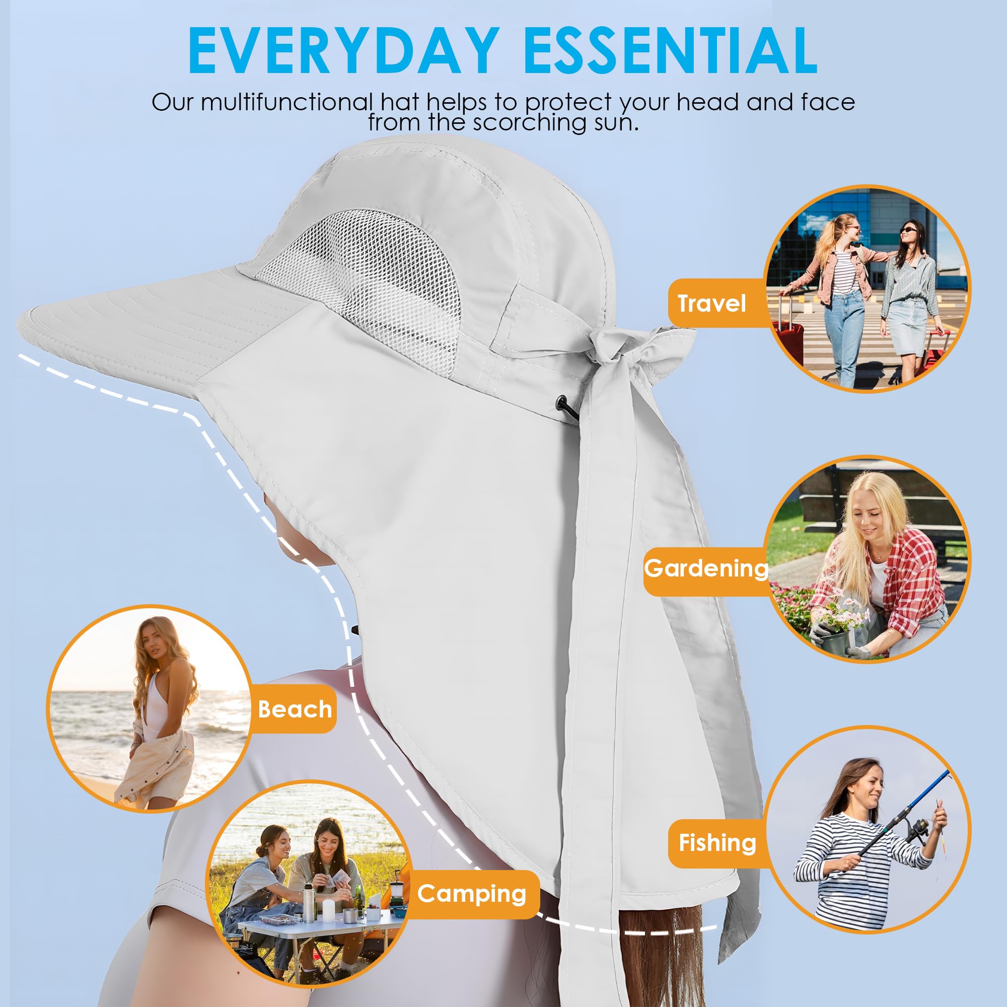 Women's UPF 50+ Sun Hat with Wide Brim - Foldable Waterproof Bucket Hat with Neck Flap for UV Protection - Perfect for Summer, Beach, Fishing, Hiking & Outdoor Activities