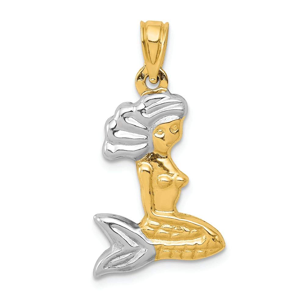FJC Finejewelers 14k Yellow Gold Rhodium-Plated 3D Mermaid Charm Pendant - Perfect for Gift Giving, Beach Vacations & Mermaid-Themed Jewelry Collections