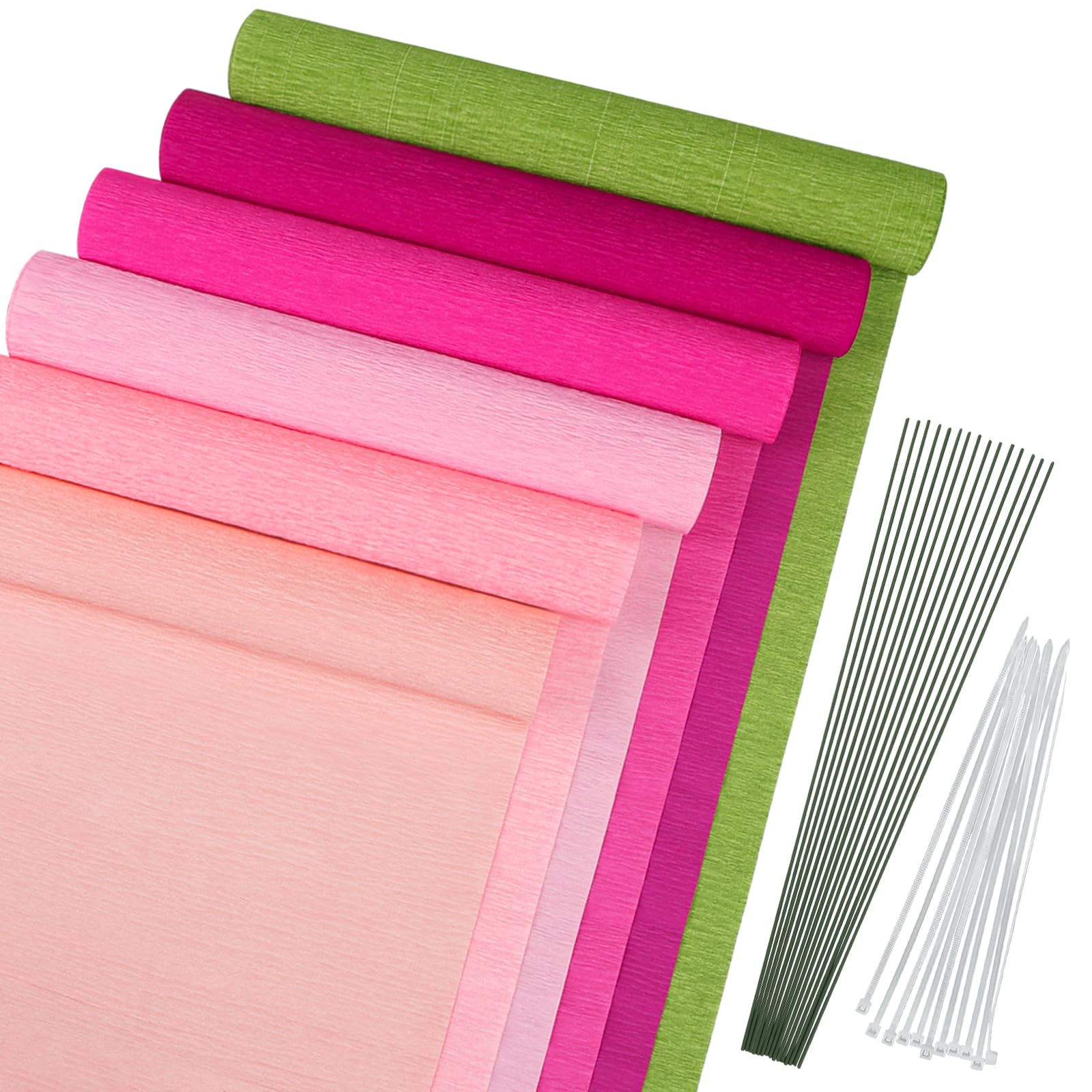 42 Pieces Pink Crepe Paper Flowers for DIY Crafts - Crepe Paper Rolls with Floral Tape & Iron Wire - Perfect for Wedding, Party, Festival Decorations & Handmade Floral Arrangements