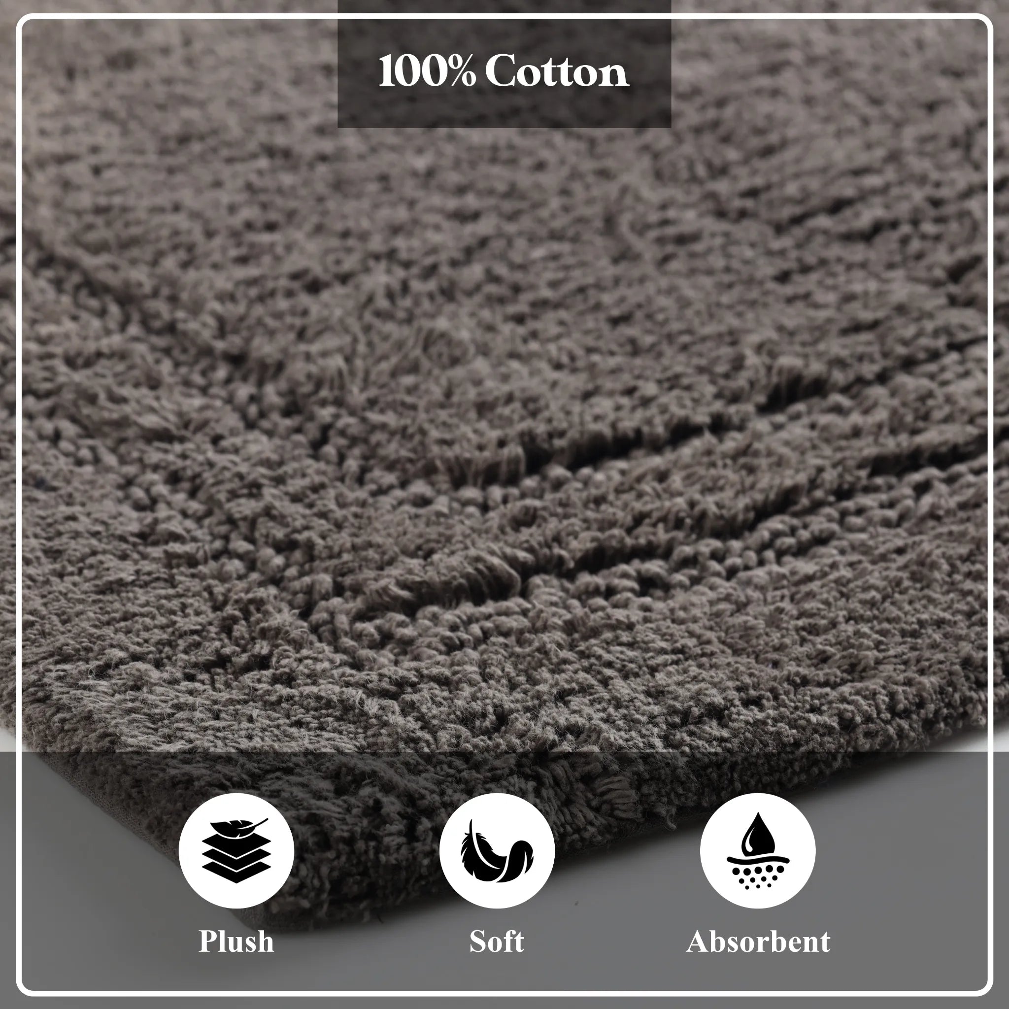 Non-Slip Cotton Bathroom Rug Set - 2 Piece Washable Absorbent Bath Mat with Anti-Skid Backing for Bathroom, Shower & Vanity Area