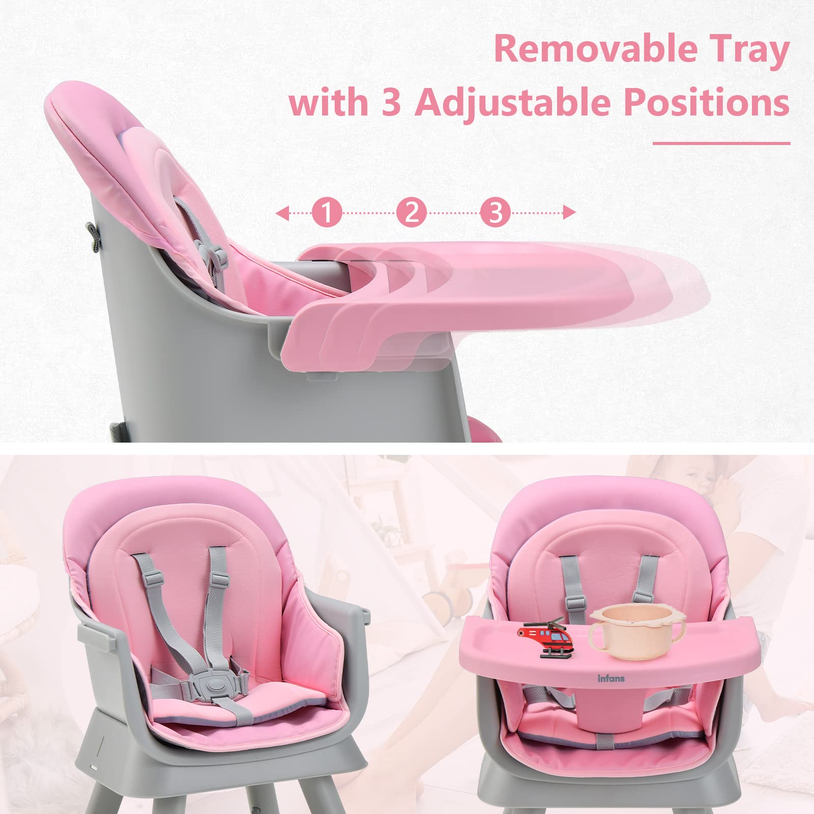 INFANS 8-in-1 Convertible Baby High Chair - Adjustable Toddler Booster Seat with Removable Tray, Building Block Table & Kids Stool - Perfect for Dining, Playtime & Learning Activities at Home
