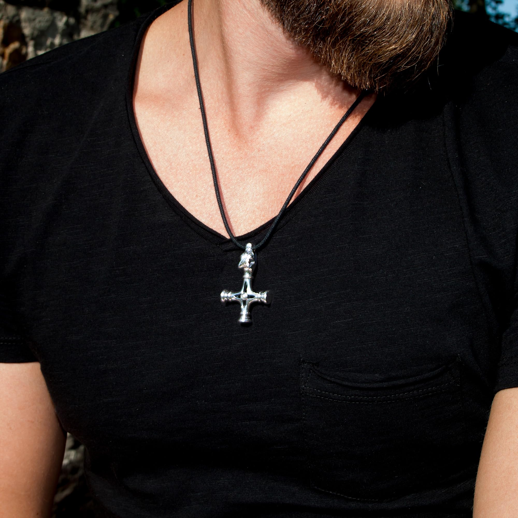 Viking Wolf Cross Necklace 925 Sterling Silver - Large Men's Norse Thor's Hammer & Fenrir Pendant - Handmade Nordic Gothic Jewelry for Men - Perfect for Father's Day Gifts, Viking Cosplay, and Norse Mythology Enthusiasts