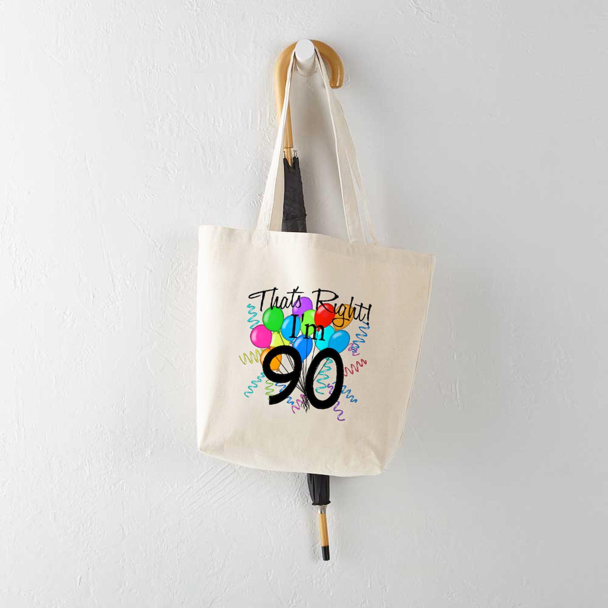 90th Birthday Tote Bag - Natural Canvas Reusable Shopping Bag for Groceries, Beach & Gifts | Personalized 90 Year Old Celebration Present