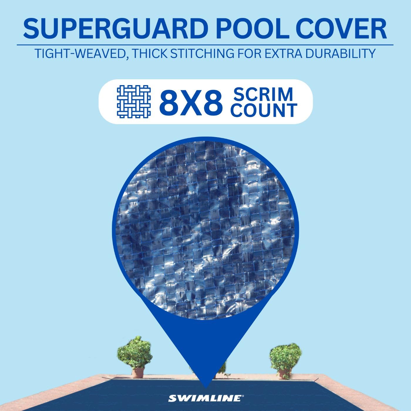 SWIMLINE HYDROTOOLS Super Guard Heavy Duty Above Ground Pool Cover - 30x50 FT, Blue/Black, UV Protected for 25x45 FT Rectangle Pools with Water Tube Sleeves | Durable Protection for Summer Swimming & Winter Pool Maintenance