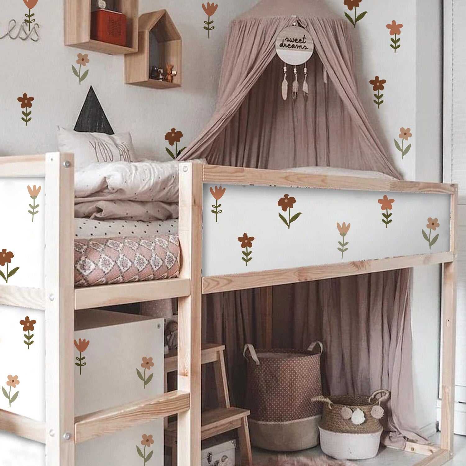 Boho Flower Wall Decals - Elegant & Stylish Vinyl Wall Stickers for Home Decor | Perfect for Bedroom, Nursery & Living Room