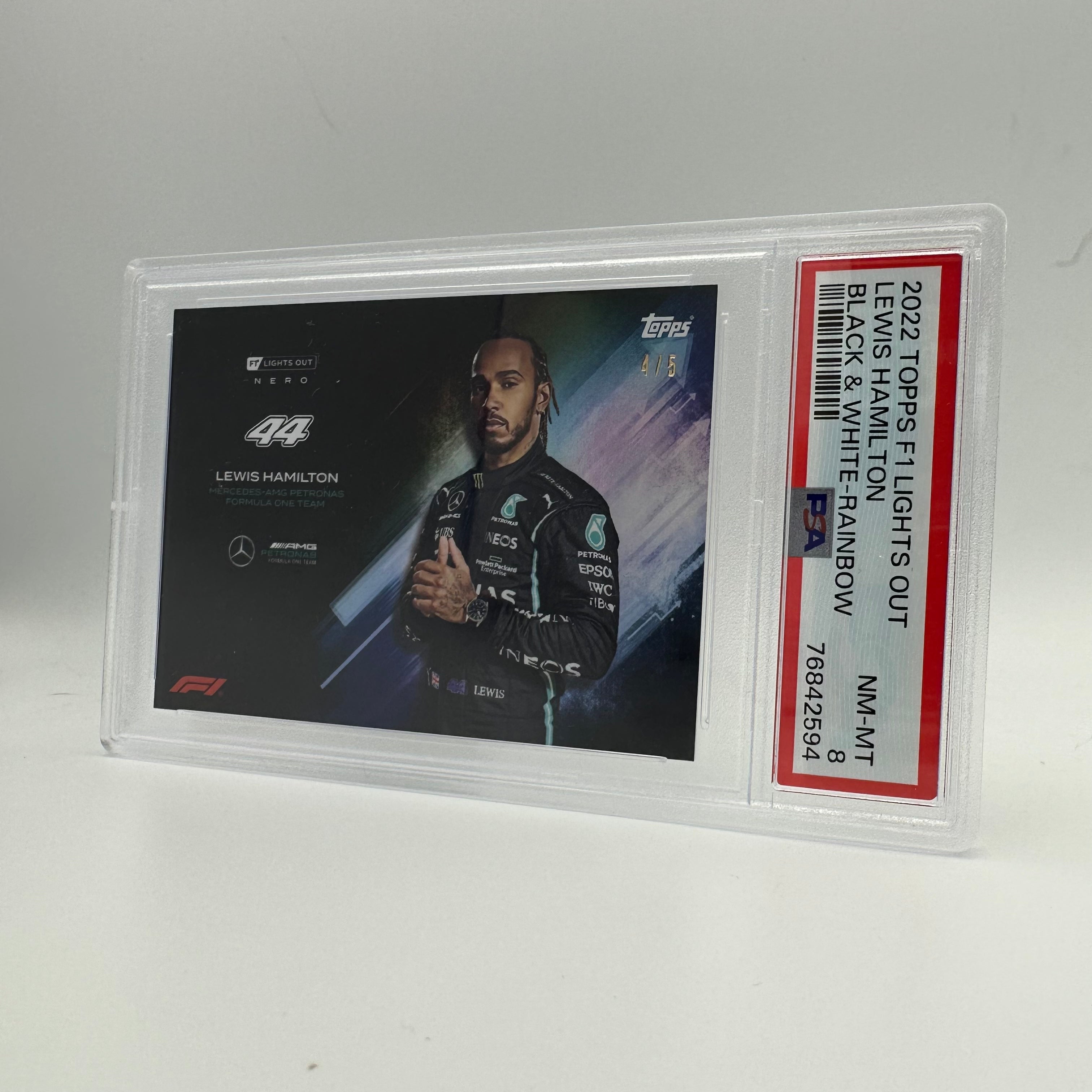 PSA 8 Graded Lewis Hamilton 4/5 Black & White Rainbow Trading Card - Perfect for F1 Collectors, Sports Memorabilia Displays & Investment Portfolios
