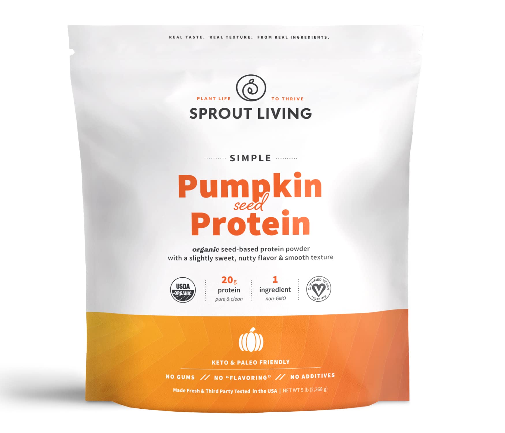 Sprout Living Organic Pumpkin Seed Protein Powder - 20g Plant-Based, Dairy-Free, Non-GMO, Vegan, Gluten-Free, Keto-Friendly Protein Supplement (5lb) - Perfect for Smoothies, Baking & Post-Workout Recovery