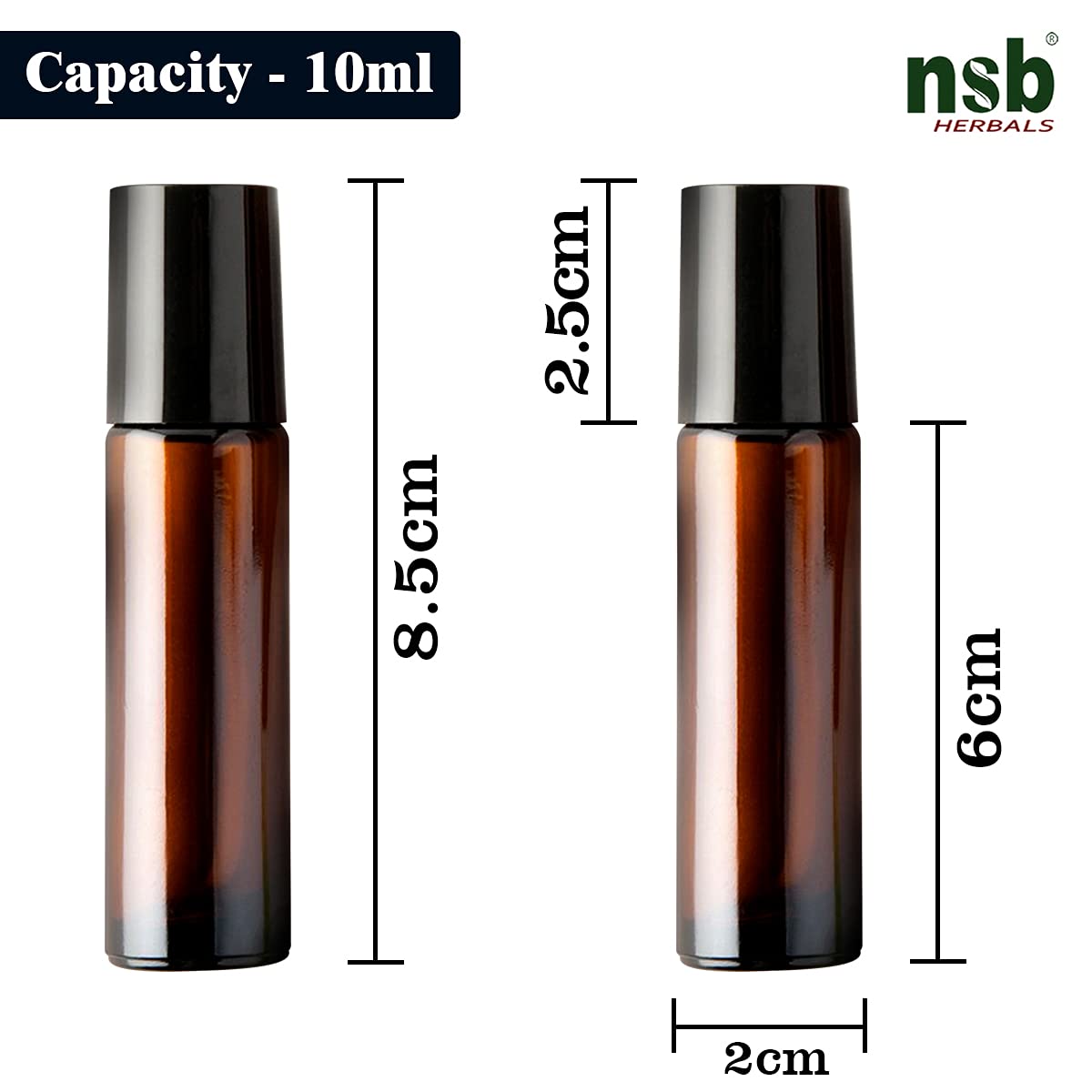 10ml Empty Amber Glass Roll On Bottles with Black Cap - Refillable Essential Oil Bottles, Perfume Roller Bottles | Eco-Friendly, Leakproof & Reusable (Pack of 6) for Aromatherapy, DIY Skincare & Travel