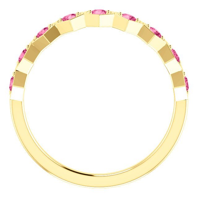 14K Gold 0.45 CTW Pink Tourmaline Hexagonal Stackable Ring for Women - Elegant Wedding, Anniversary or Birthday Gift Jewelry