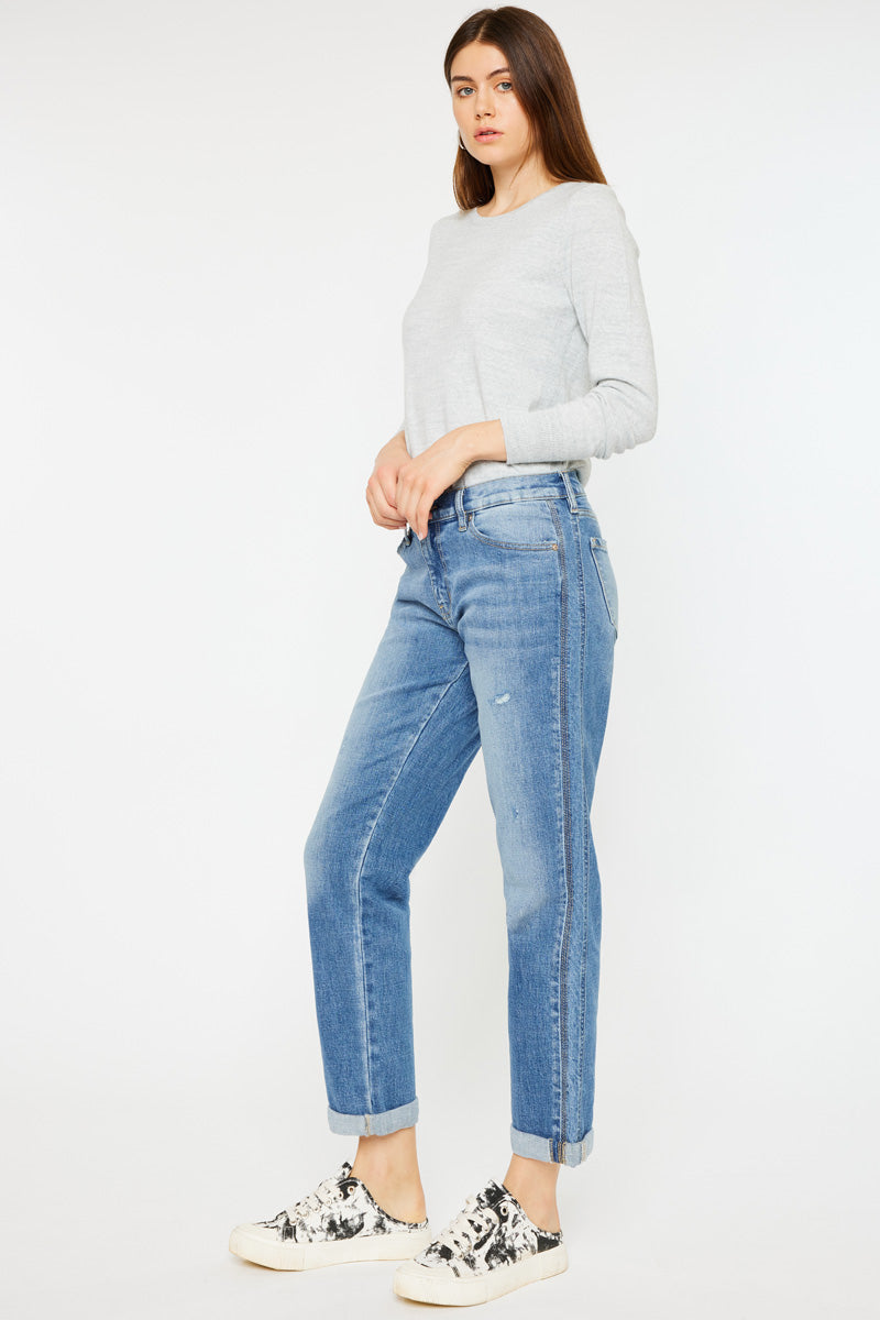 Isa Mid Rise Slim Boyfriend Jeans for Women - Comfortable Stretch Denim Pants for Casual Wear & Everyday Outfits