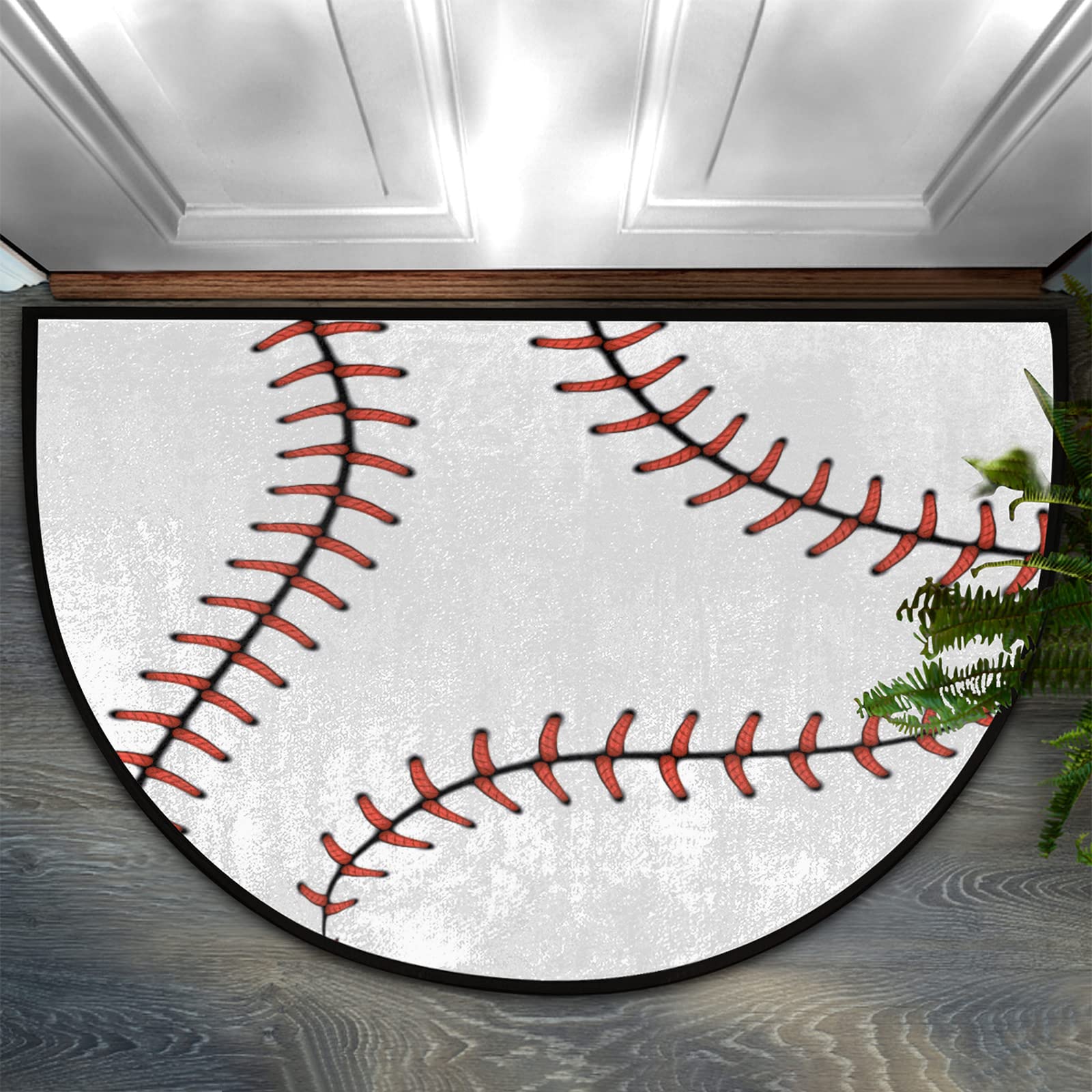 AUUXVA Half Round Baseball Stitched Non-Slip Doormat - 36x24 Inch Indoor/Outdoor Welcome Mat with Lace Design for Front Door, Porch & Entryway Decor