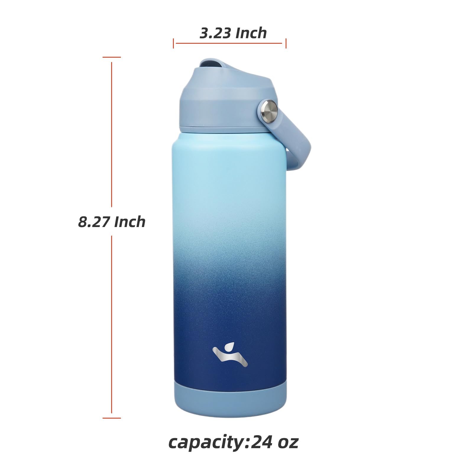 24 oz Insulated Stainless Steel Water Bottle with Straw Lid & Silicone Handle - Leakproof Vacuum Flask for Hiking, Gym & Outdoor Activities - Sky Blue