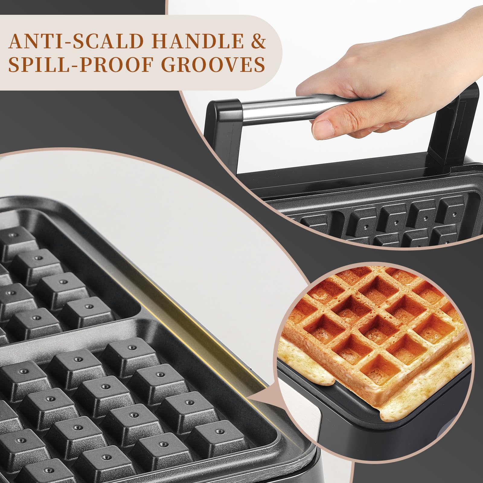 **4-Square Belgian Waffle Maker with Non-Stick Plates – 1600W Fast Heating, 3 Browning Levels – Perfect for Breakfast, Brunch & Desserts – Quick & Easy Homemade Waffles**