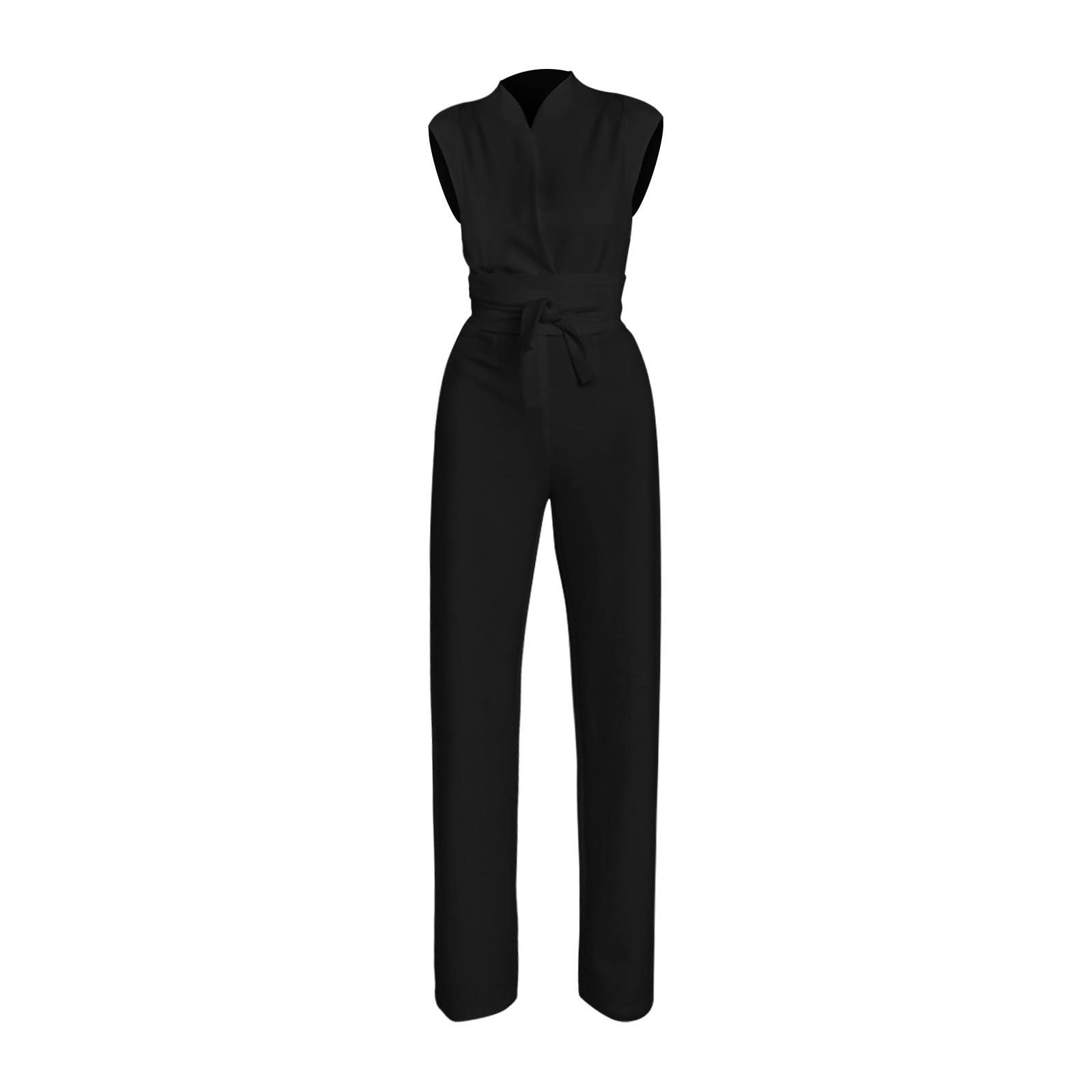Women's Casual Sleeveless Wrap Jumpsuit - High Waist Belted Romper with Wide Leg Pants | Perfect for Summer Outfits, Beach Vacations, and Casual Office Wear