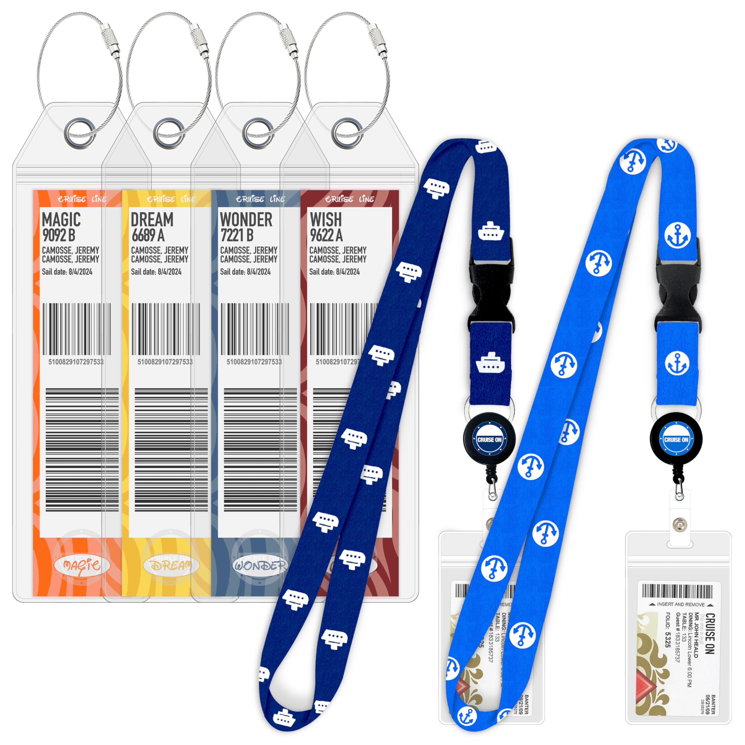 Disney Cruise Luggage Tags & Lanyards Set (4+2 Pack) - Waterproof ID Holders for Cruise Essentials | Perfect for Ship Cards & Travel Organization