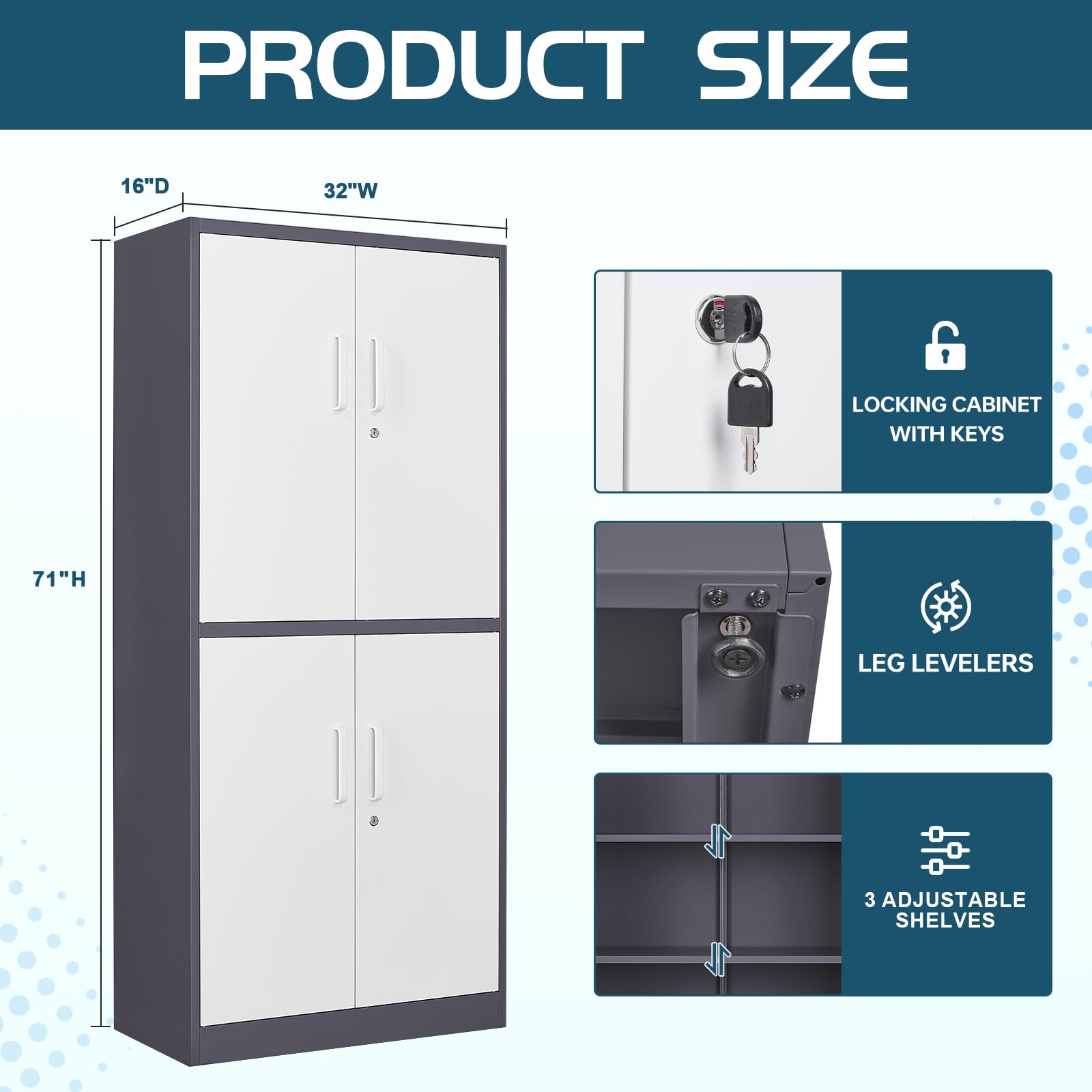 MIIIKO 4-Door Metal File Storage Cabinet with Lock, Heavy Duty Steel Office Cabinet with 5 Adjustable Shelves - Perfect for Home Office, Hospital, Garage & Commercial Storage Organization