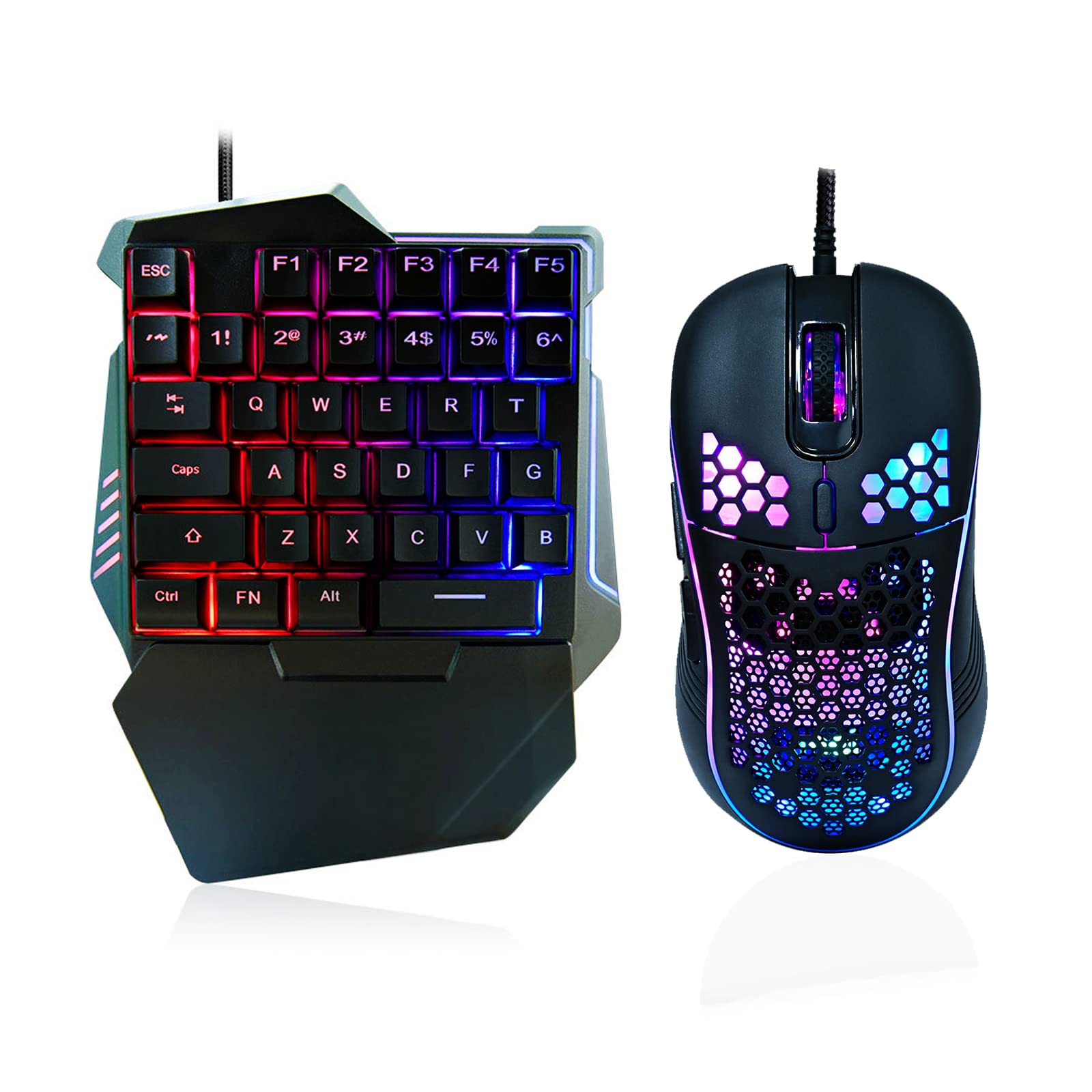 RGB Backlit One-Handed Gaming Keyboard & Mouse Combo - 35 Keys Mini for PC Gamers with Wrist Rest - Perfect for FPS & MOBA Games